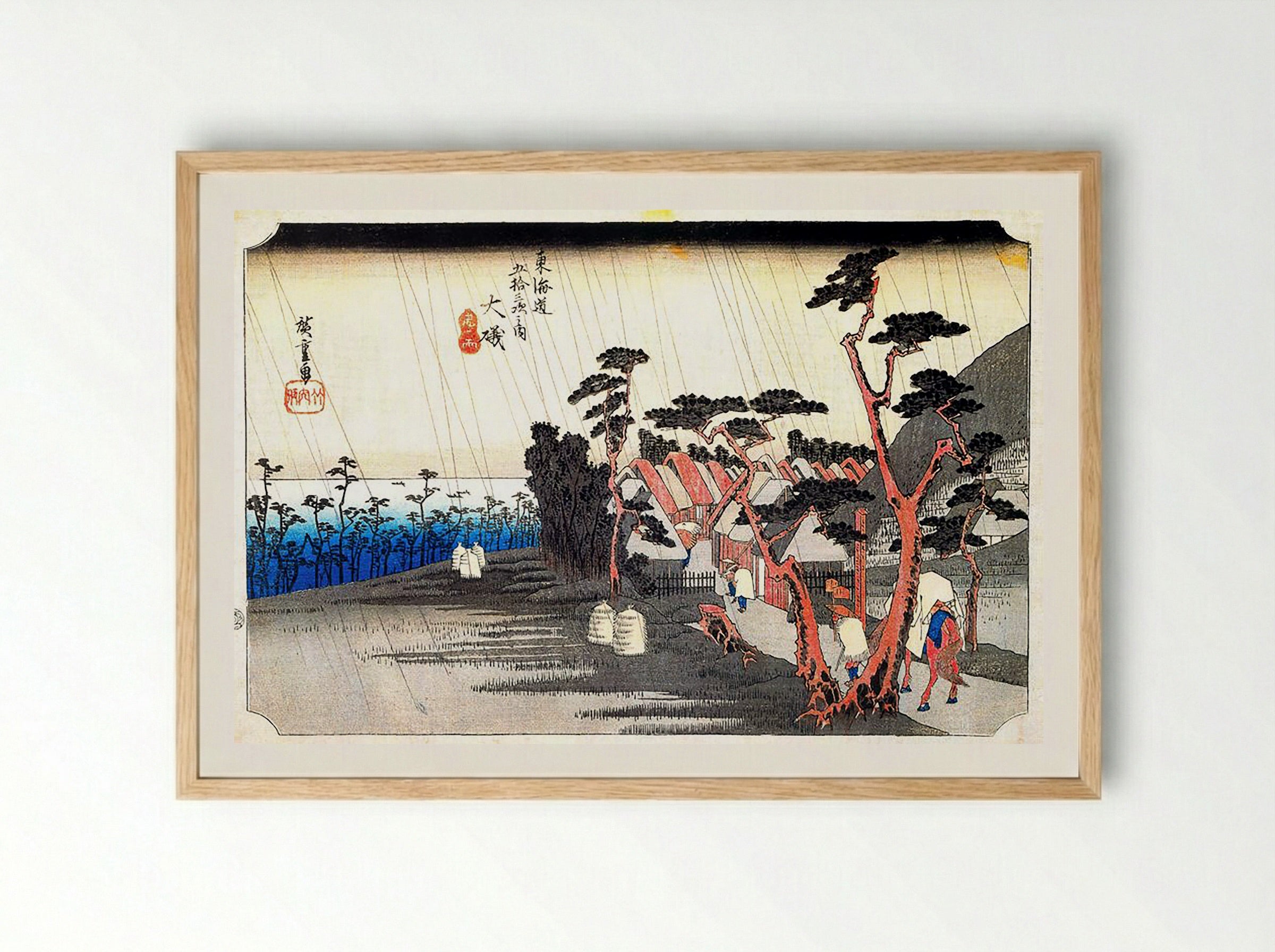 Oiso: Tora-ga-ame (Shower at Tora-ga-ame) - Utagawa Hiroshige - Framed Print Wood