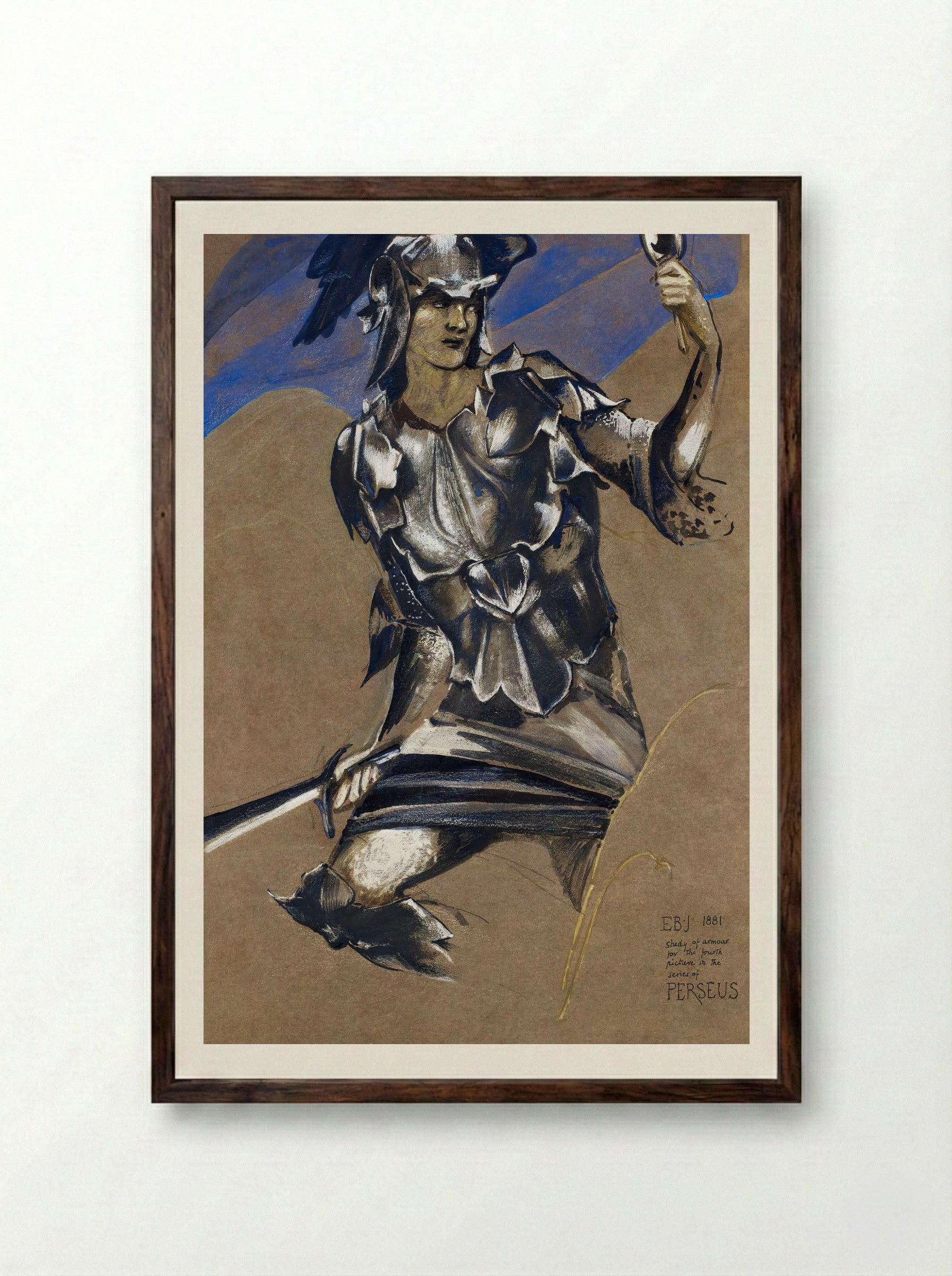 Study of Perseus in Armour for 'The Finding of Medusa' - Edward Burne-Jones - Framed Print Dark Wood