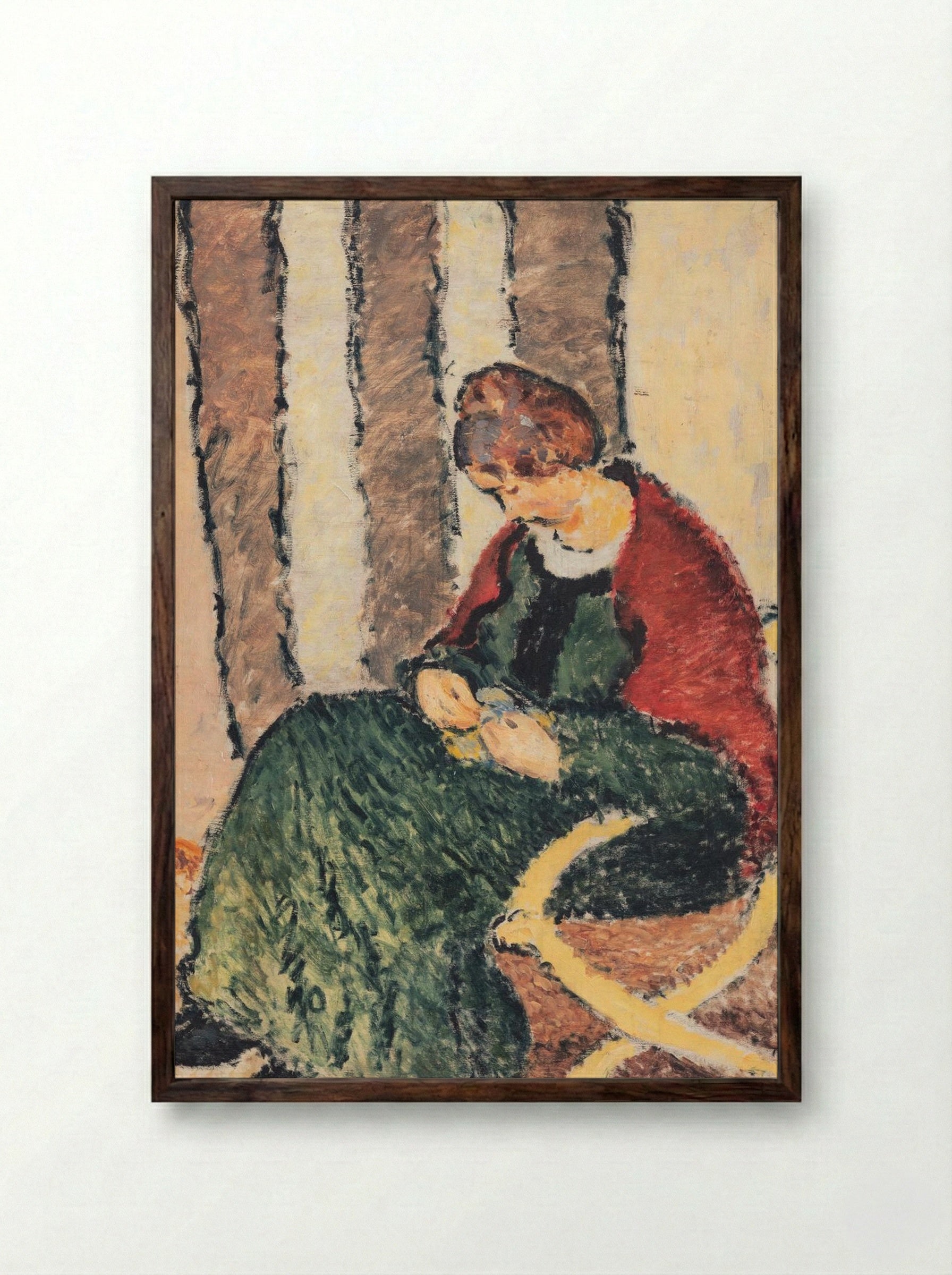 Anna Giersing, the Artist's Sister (Lady with Red Shawl) - Harald Giersing - Framed Print Dark Wood