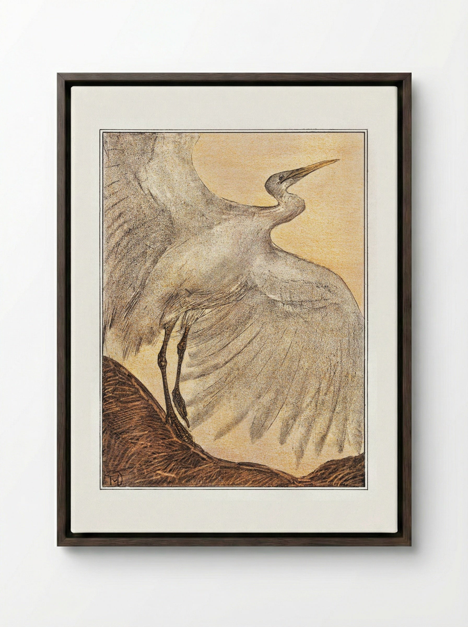 Zilverreiger (Heron) - Theo van Hoytema - Framed Canvas Dark Wood