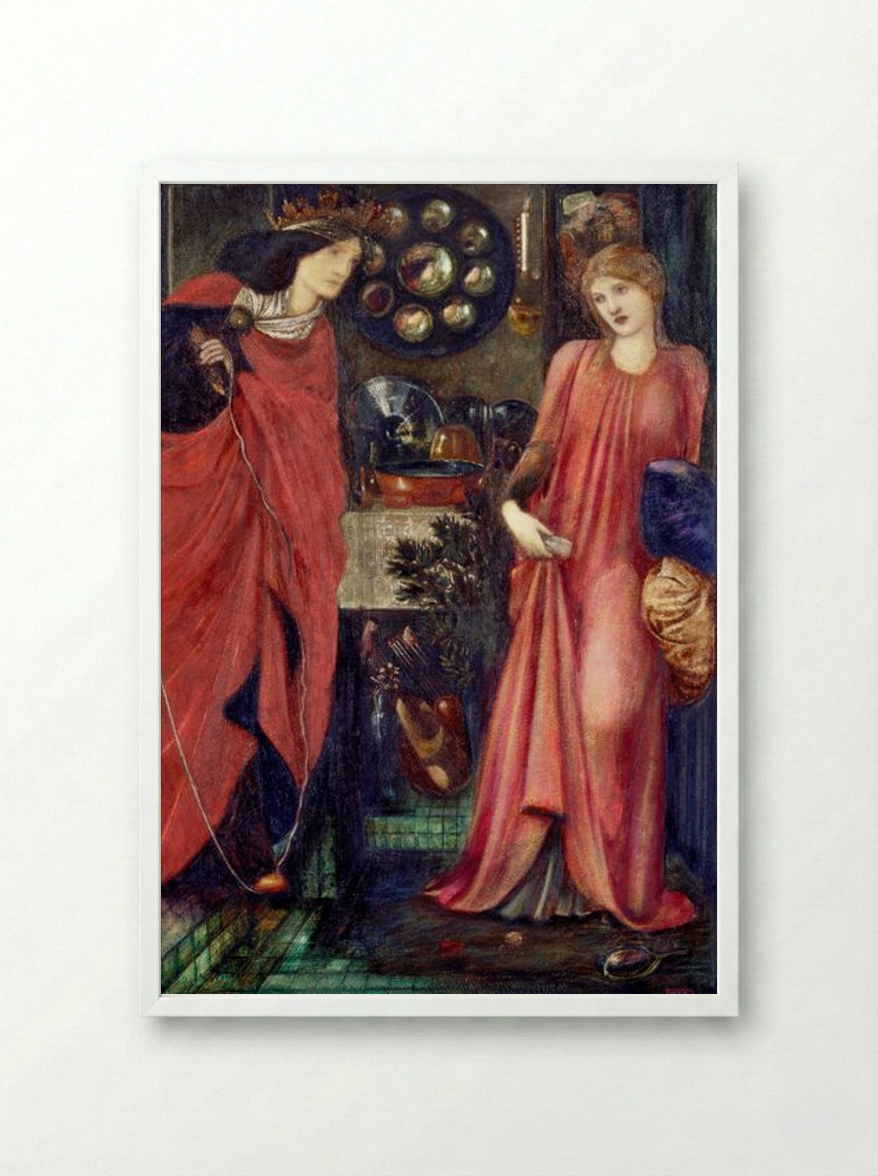 Fair Rosamund and Queen Eleanor - Edward Burne-Jones - Framed Print White