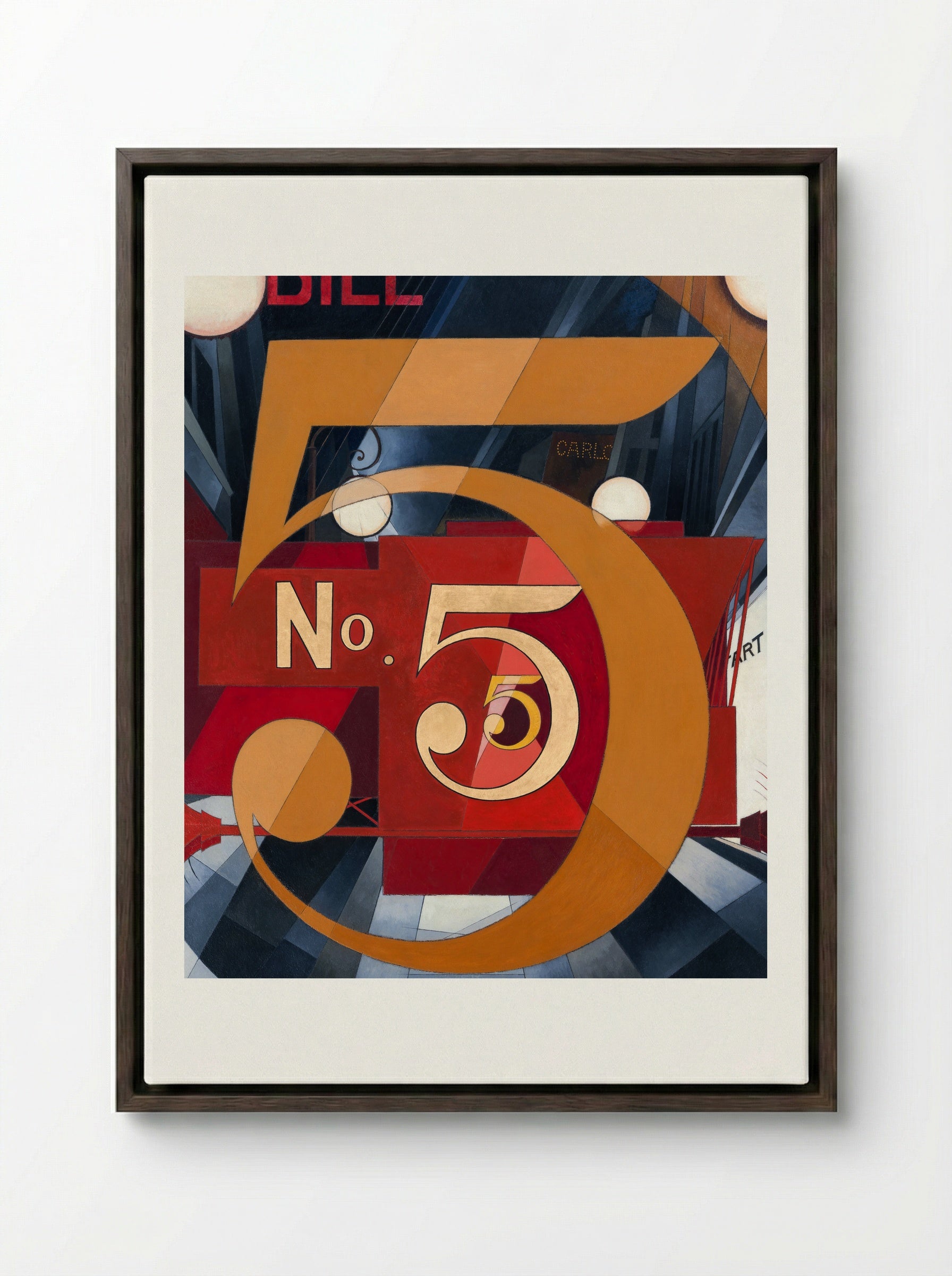 I Saw the Figure 5 in Gold - Charles Demuth - Framed Canvas Dark Wood