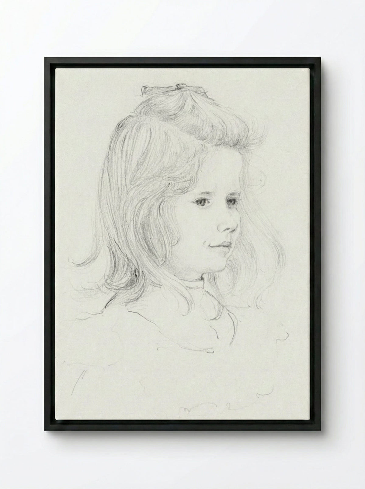 Portrait of a Girl (Sketch) - Julie de Graag - Framed Canvas Black