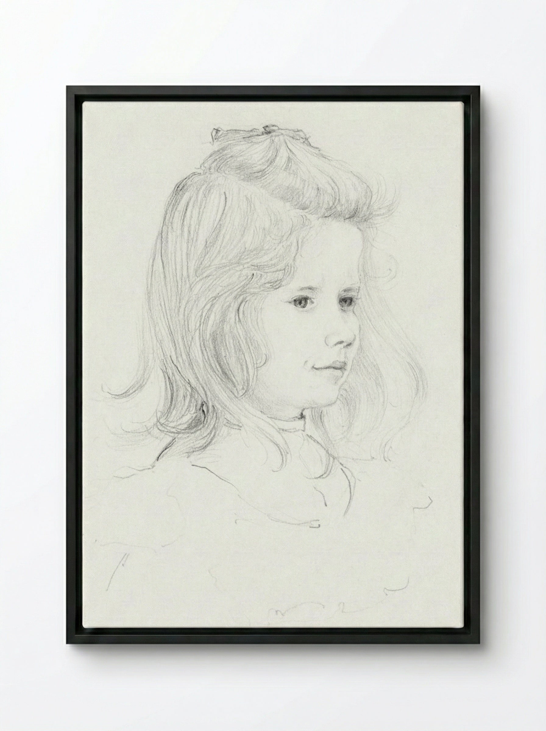 Portrait of a Girl (Sketch) - Julie de Graag - Framed Canvas Black