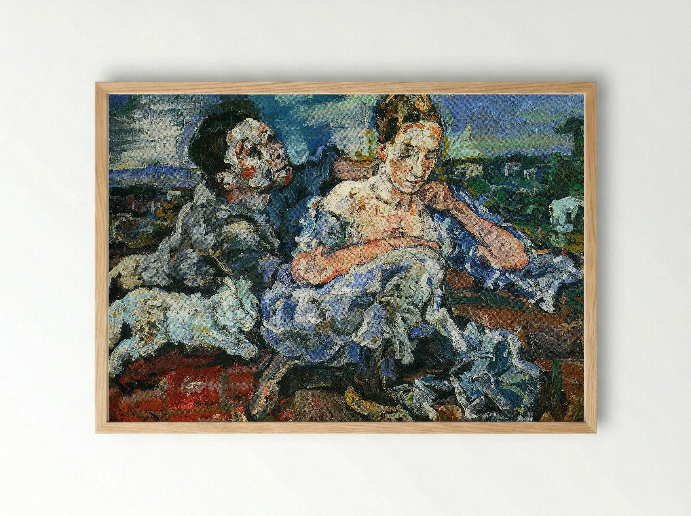 Lovers with Cat - Oskar Kokoschka - Framed Print Wood