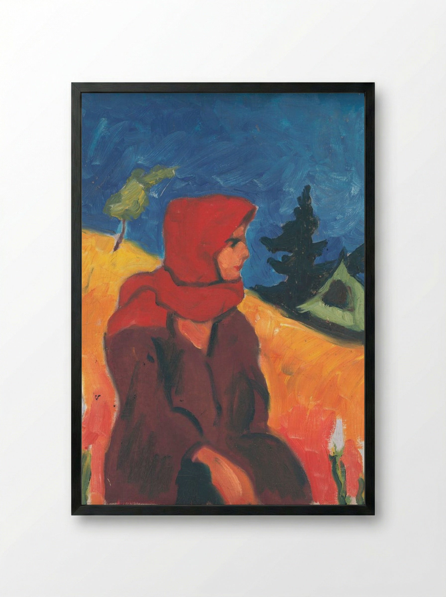 Village Girl in a Red Scarf - Zolo Palugyay - Framed Print Black