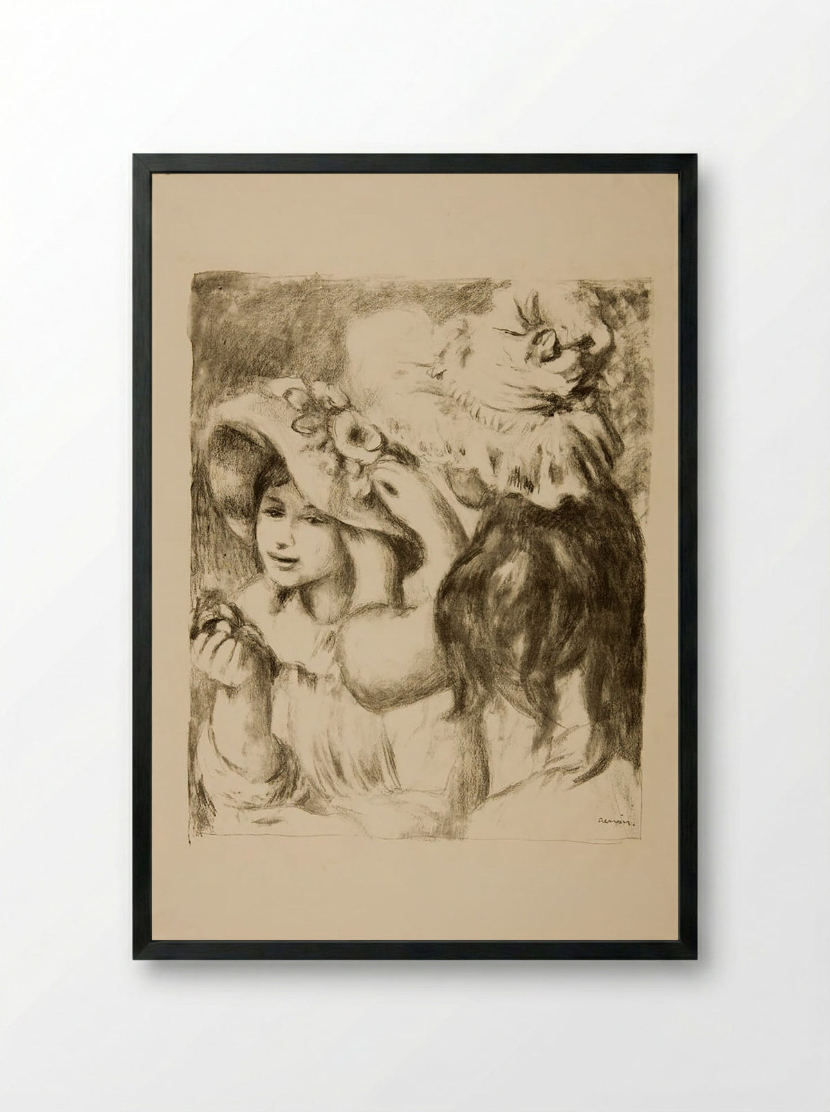 The Pinned Hat - Pierre-Auguste Renoir - Framed Print Black
