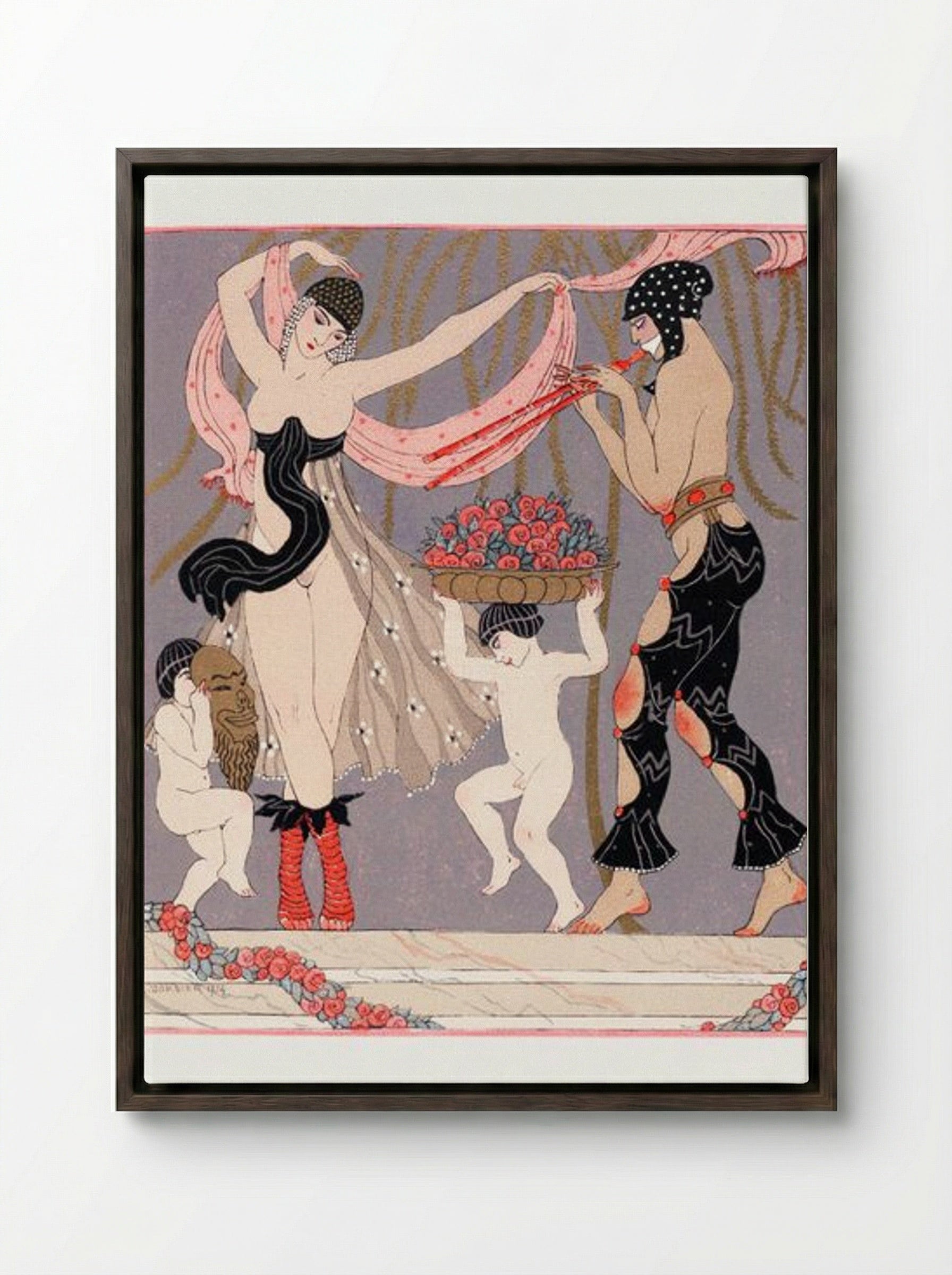 The Dance of the Flowers - George Barbier - Framed Canvas Dark Wood