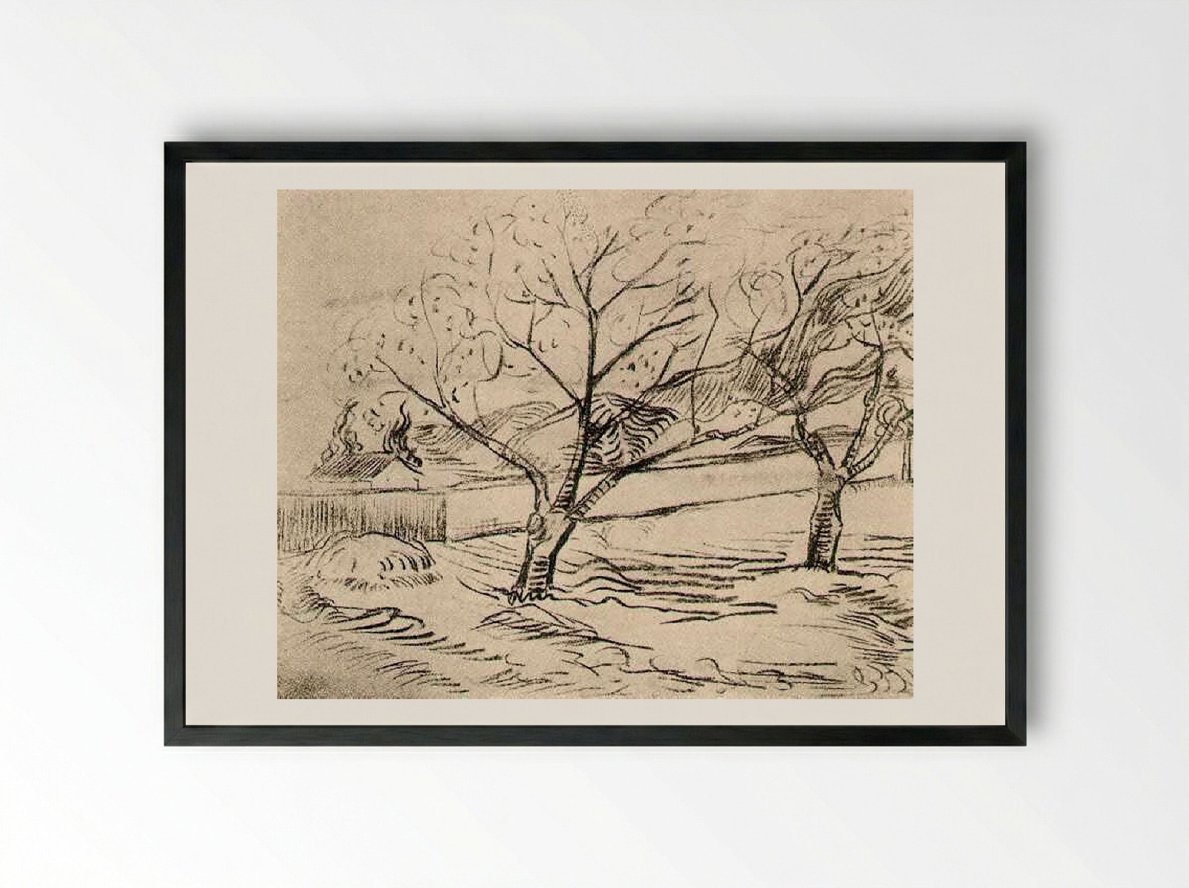 Two Trees in the Meadow - Vincent van Gogh - Framed Print Black