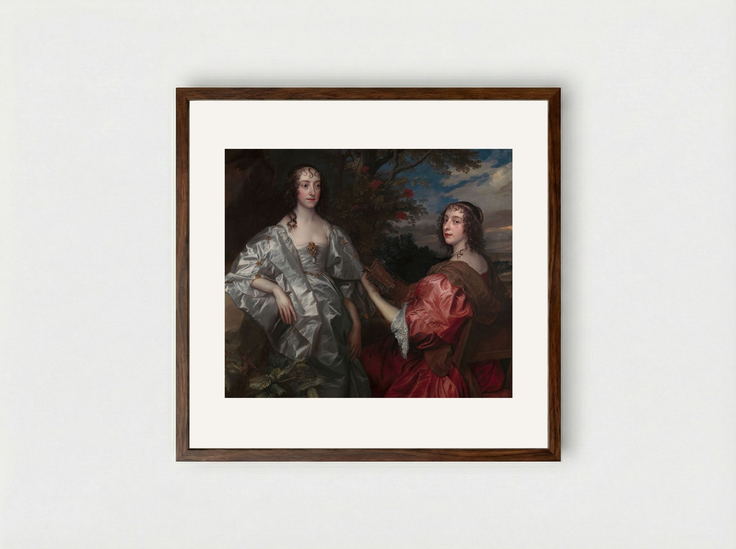 Katherine, Countess of Chesterfield, and Lucy, Countess of Huntingdon - Sir Anthony van Dyck - Framed Print Dark Wood