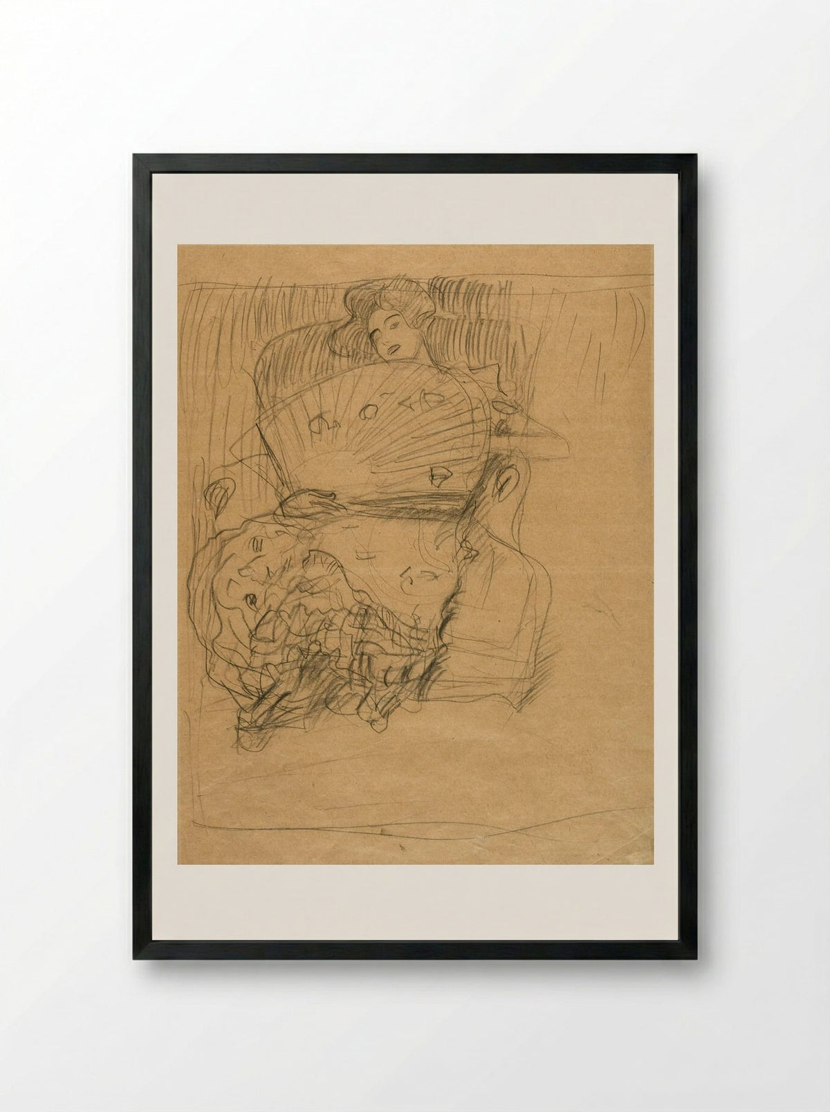 Lady with a Fan - Gustav Klimt - Framed Print Black
