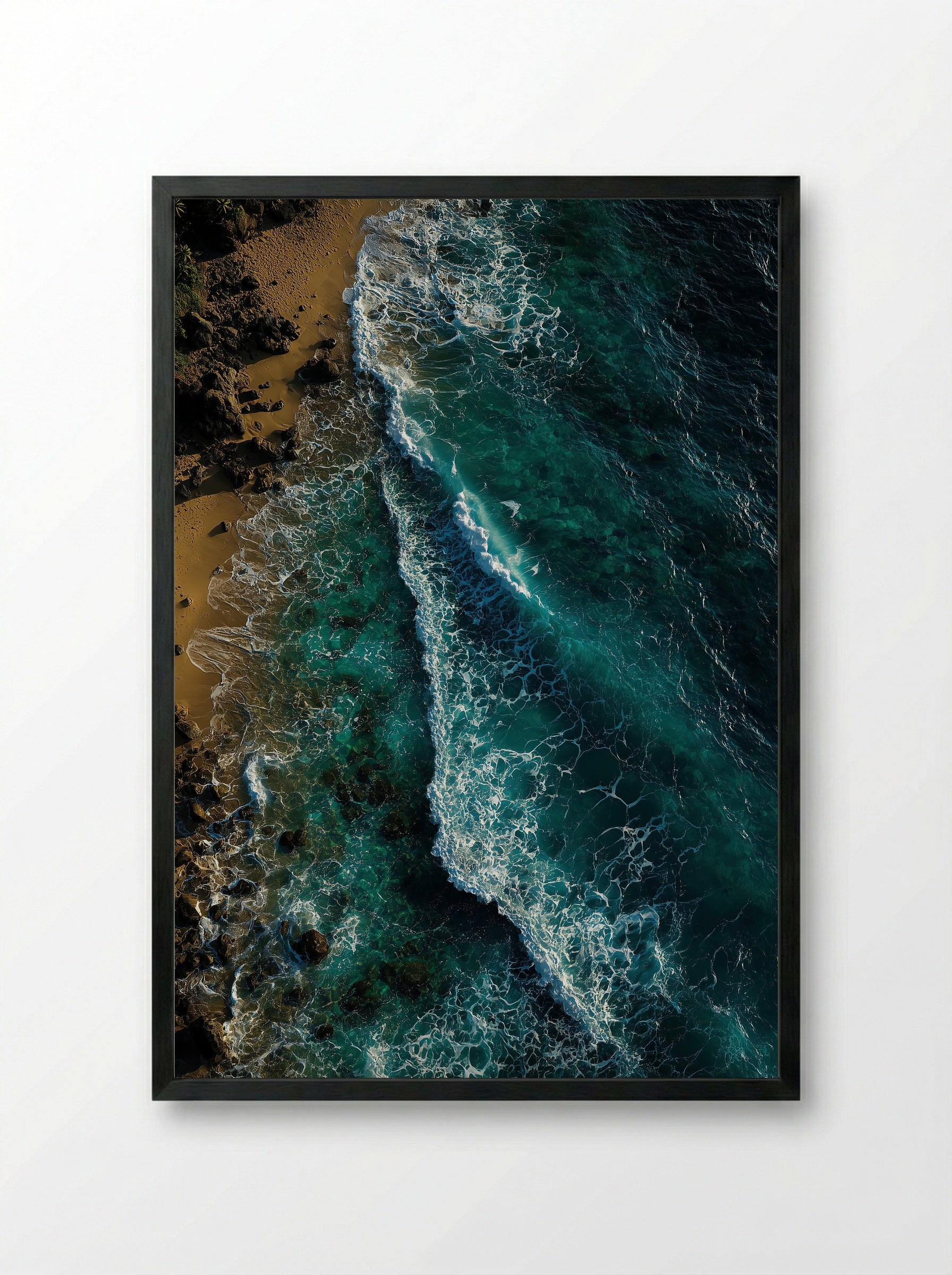 Aerial Shoreline Serenity - Framed Print Black