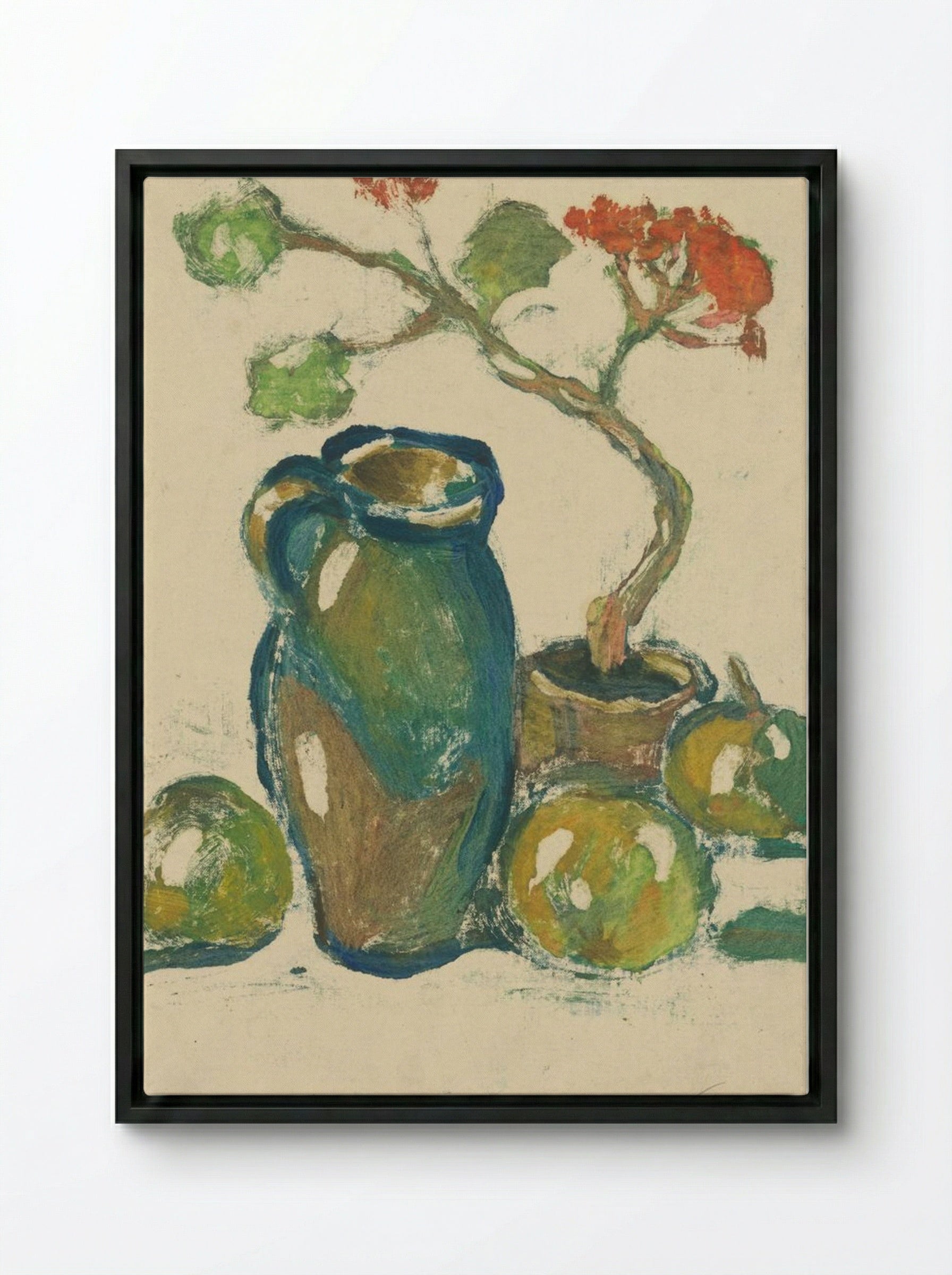 Still Life with Pitcher and Fruit - Zolo Palugyay - Framed Canvas Black