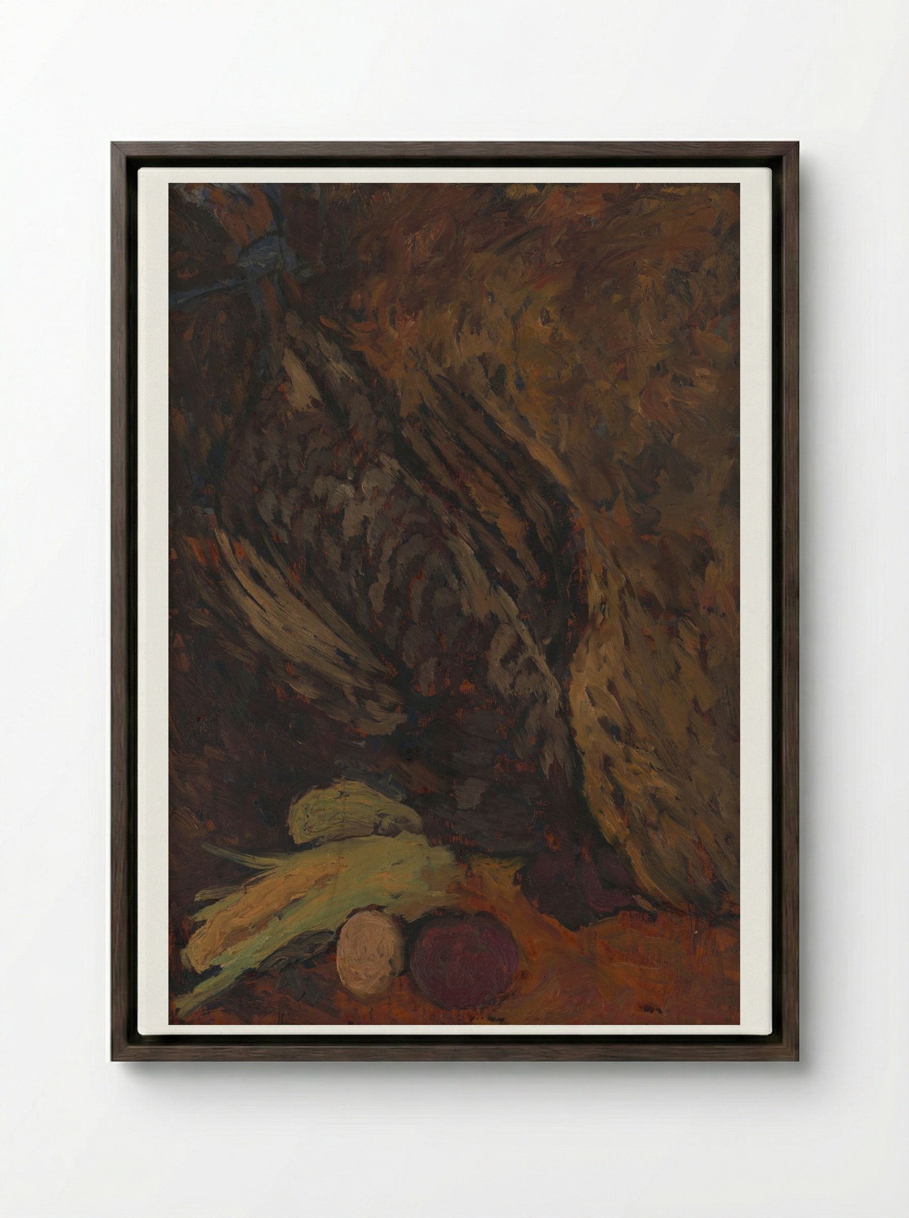 Still Life with a Pheasant - Zolo Palugyay - Framed Canvas Dark Wood
