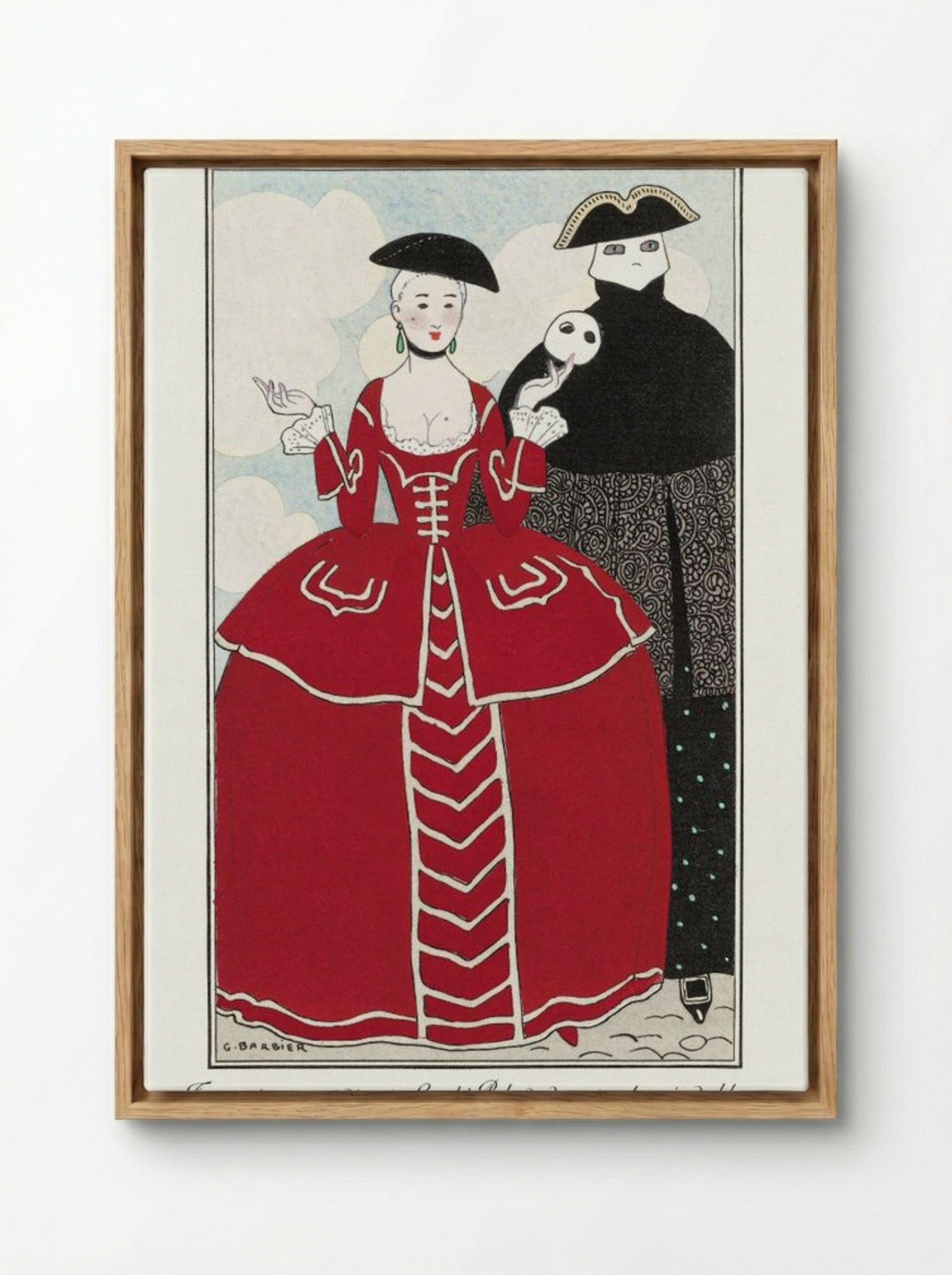 Costumes Parisiens No. 56: Travestissement d'après Longhi - George Barbier - Framed Canvas Wood