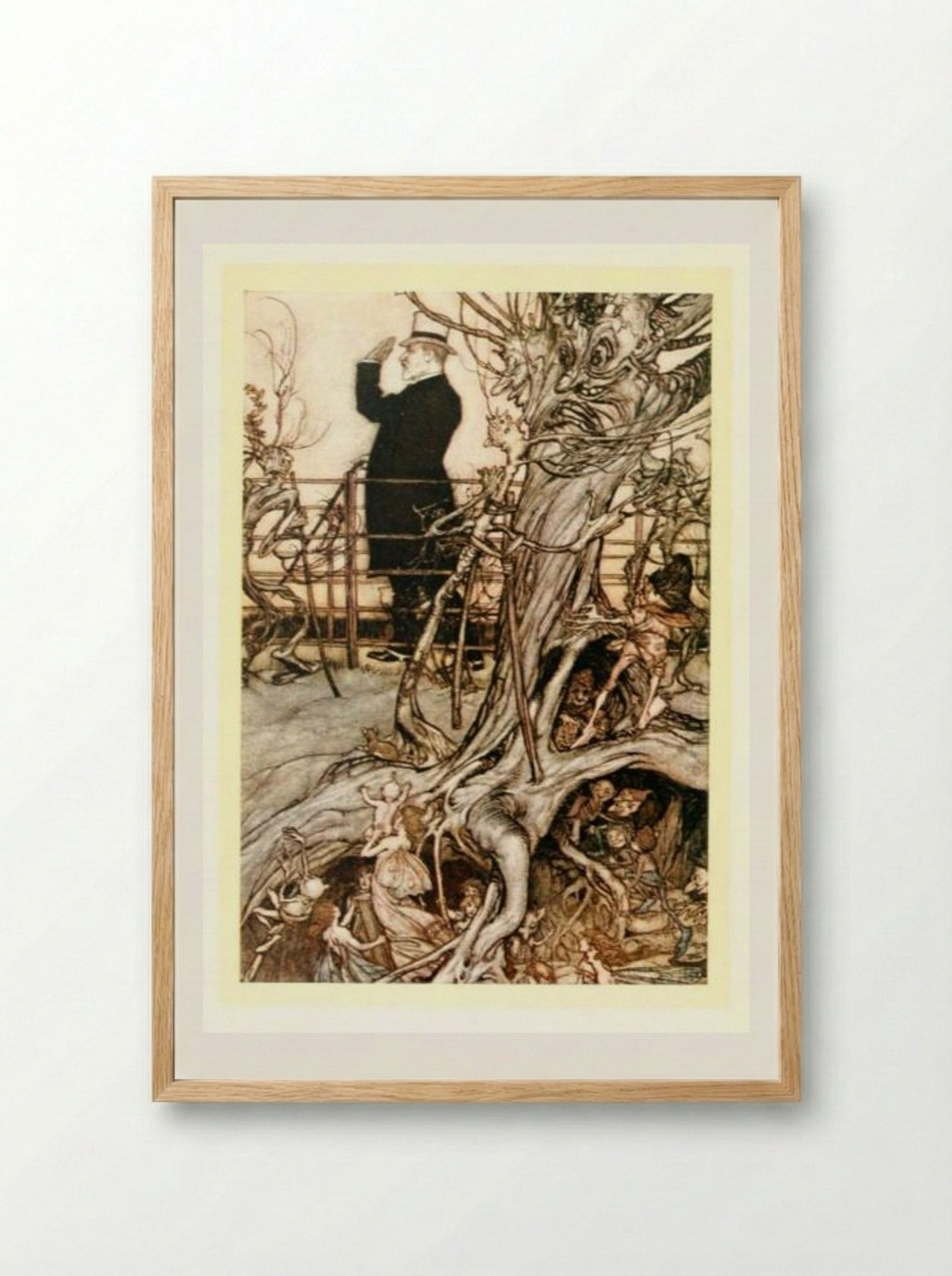 The Kensington Gardens are in London, where the King lives - Arthur Rackham - Framed Print Wood