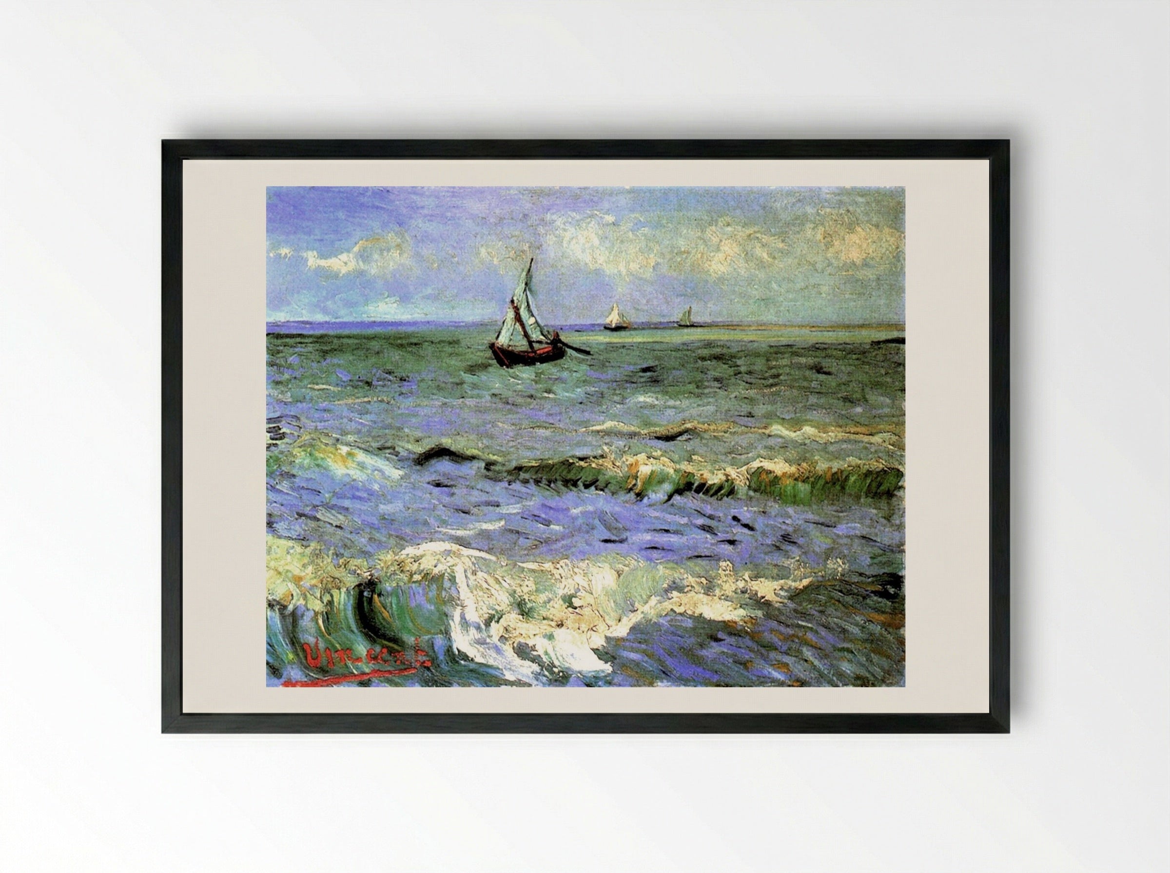 Seascape at Saintes-Maries - Vincent van Gogh - Framed Print Black