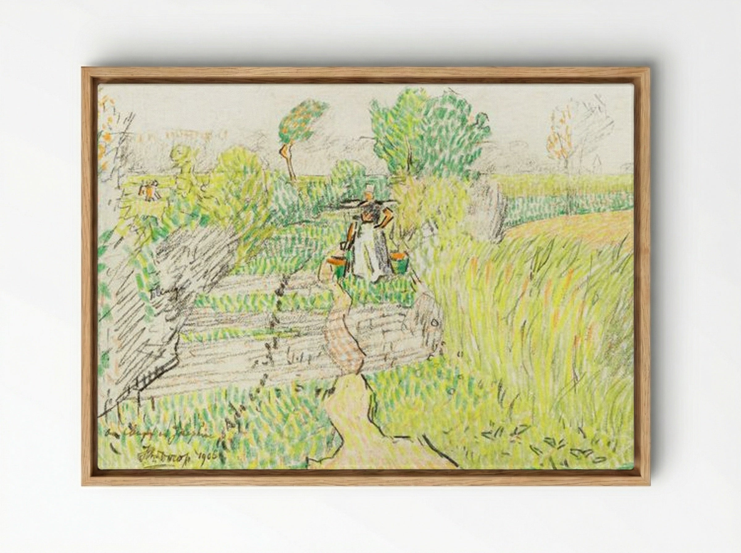 Peasant Woman with Milk Buckets in a Wheat Field - Jan Toorop - Framed Canvas Wood