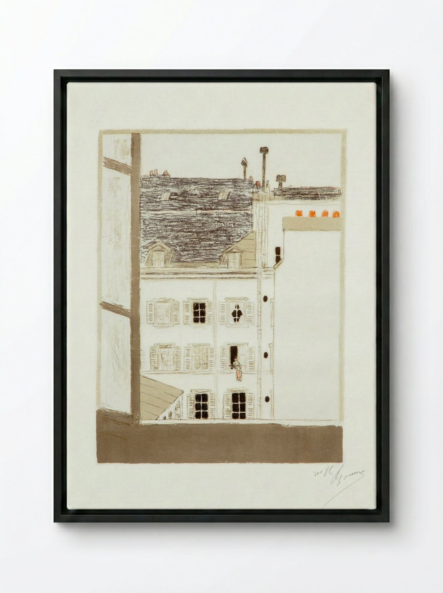 House in the Courtyard (from 'Some Aspects of Life in Paris') - Pierre Bonnard - Framed Canvas Black