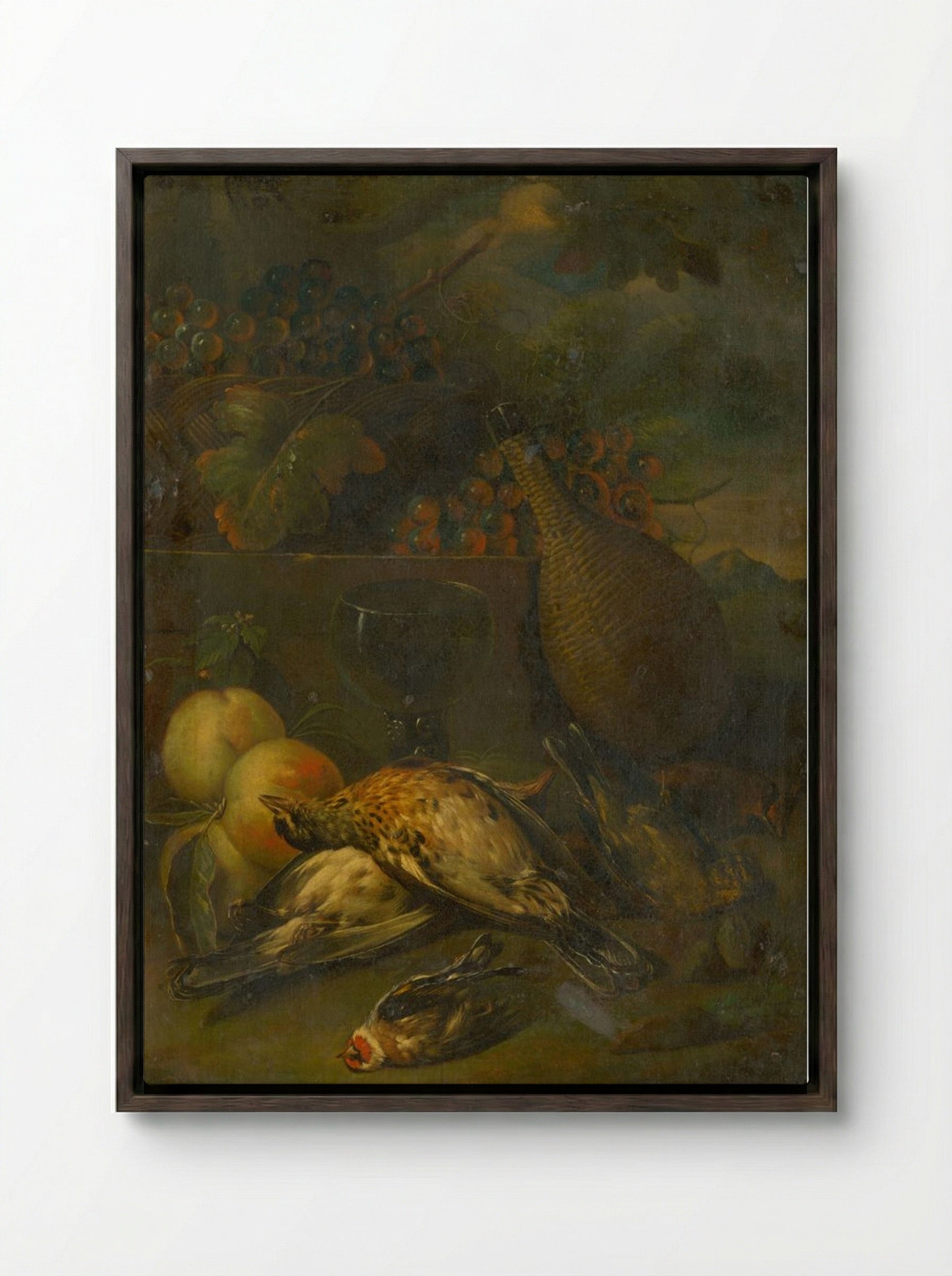 Still Life with Fieldfares - Fine Art Print - Framed Canvas Dark Wood