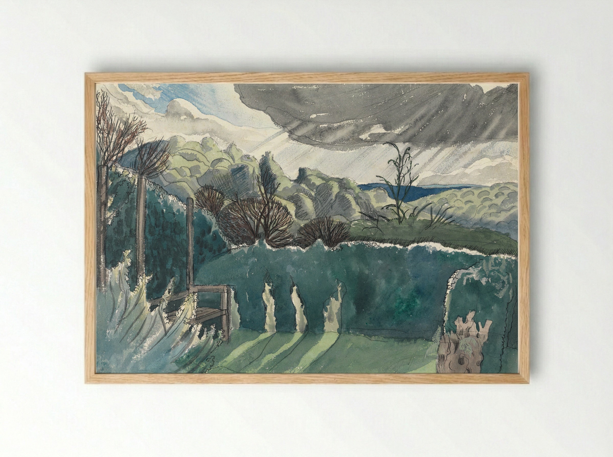 Landscape with Hedge and Distant Hills - Paul Nash - Framed Print Wood
