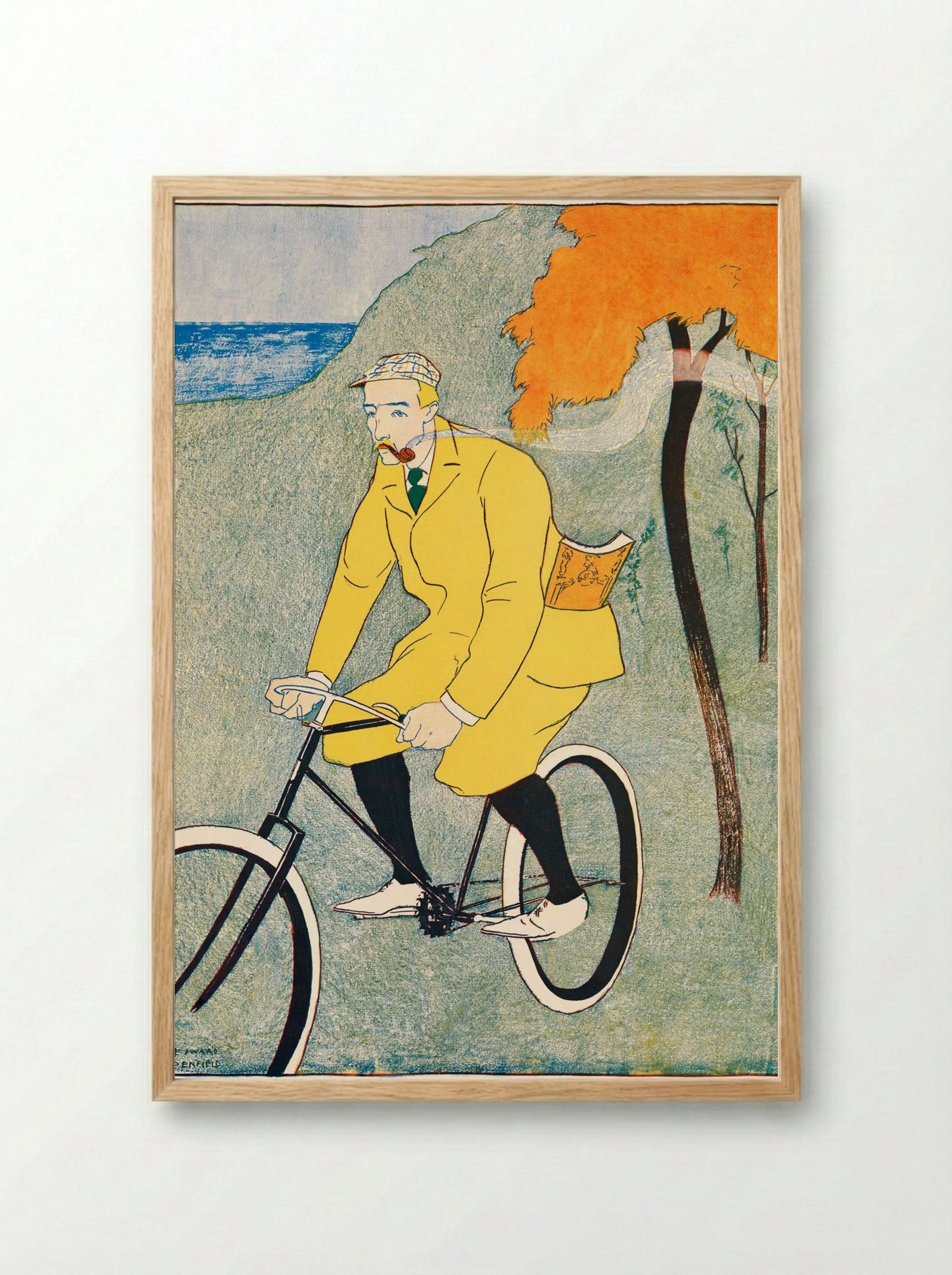 Man Riding Bicycle - Edward Penfield - Framed Print Wood