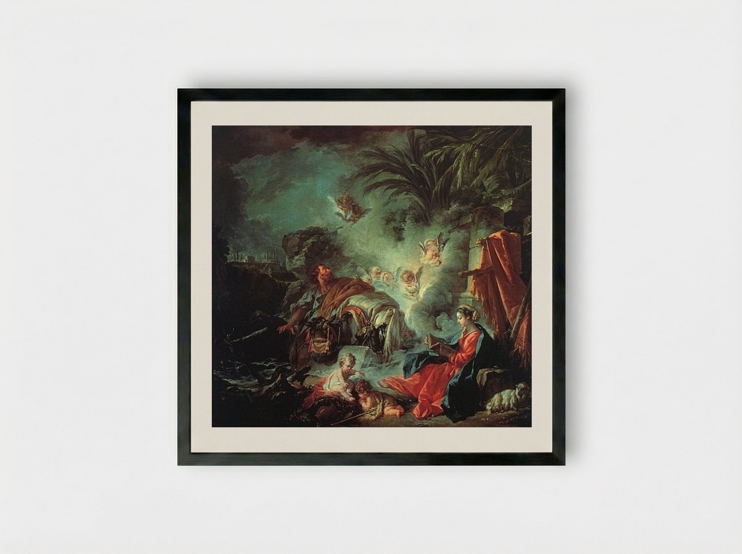 The Rest on the Flight into Egypt - François Boucher - Framed Print Black