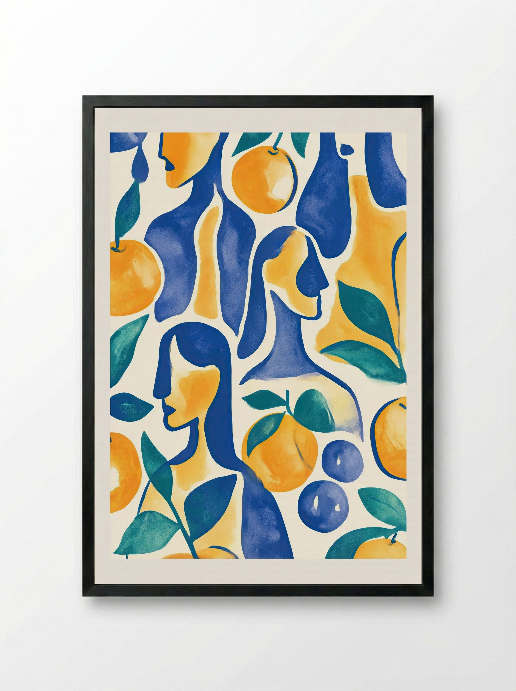 Citrus Muse in Indigo - Framed Print Black