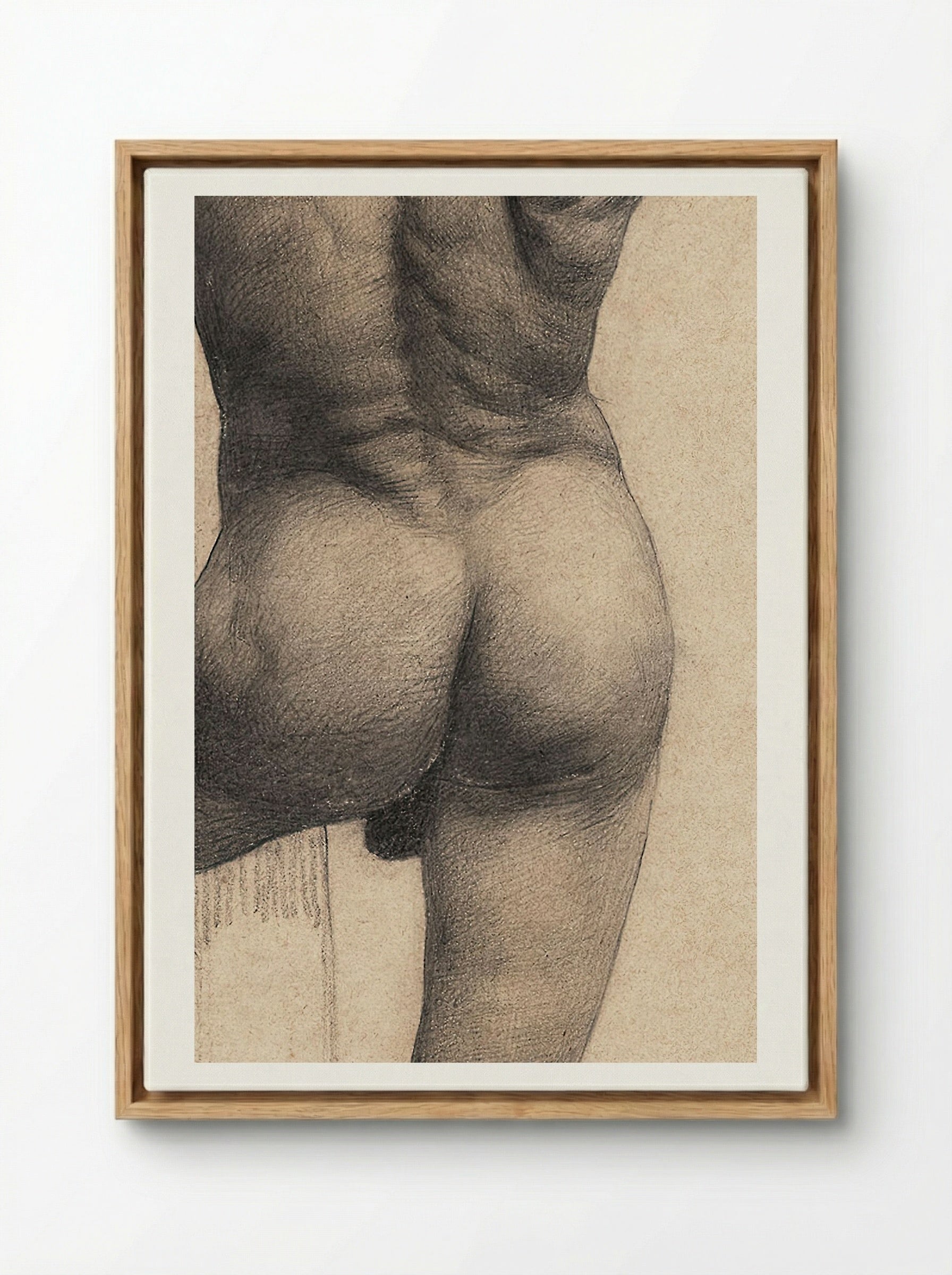 Male Nude with Left Foot on a Pedestal - Gustav Klimt - Framed Canvas Wood