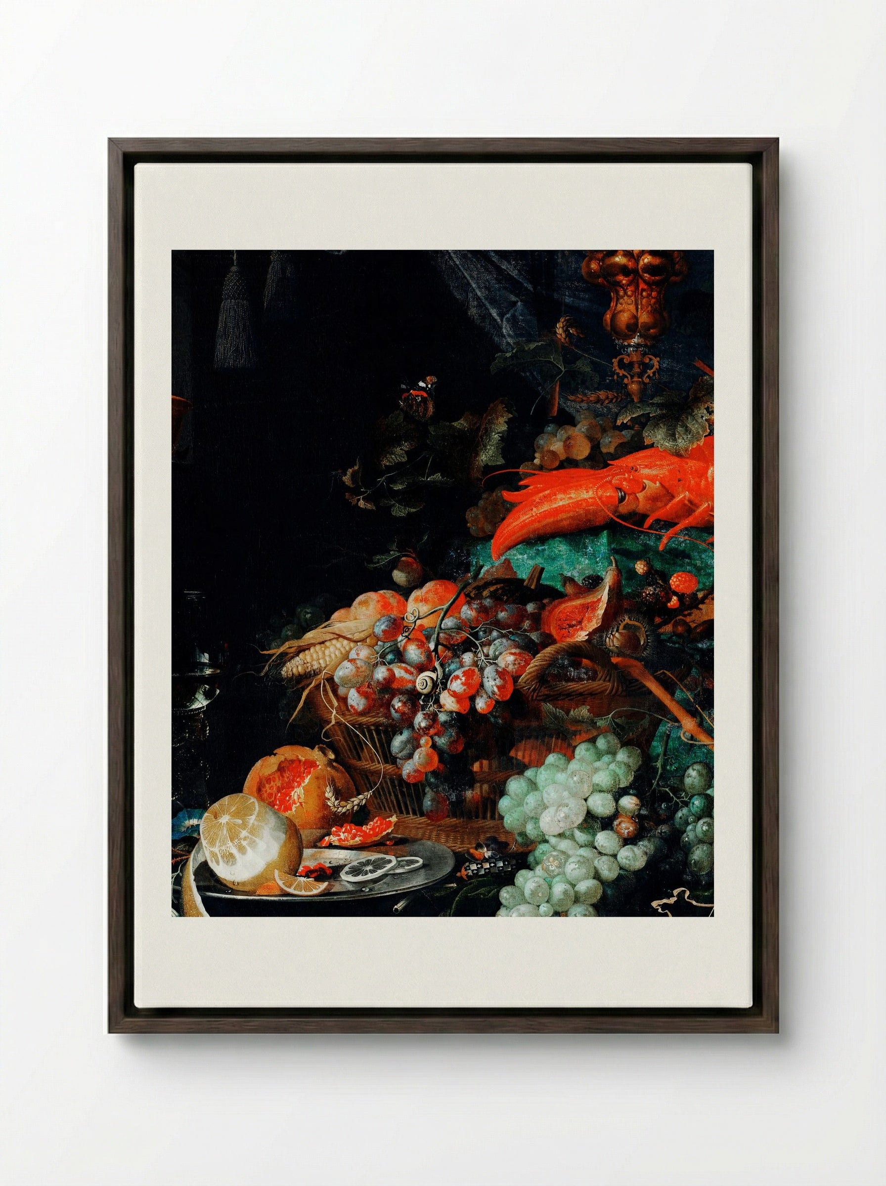 Fruits and Lobster - Abraham Mignon - Framed Canvas Dark Wood