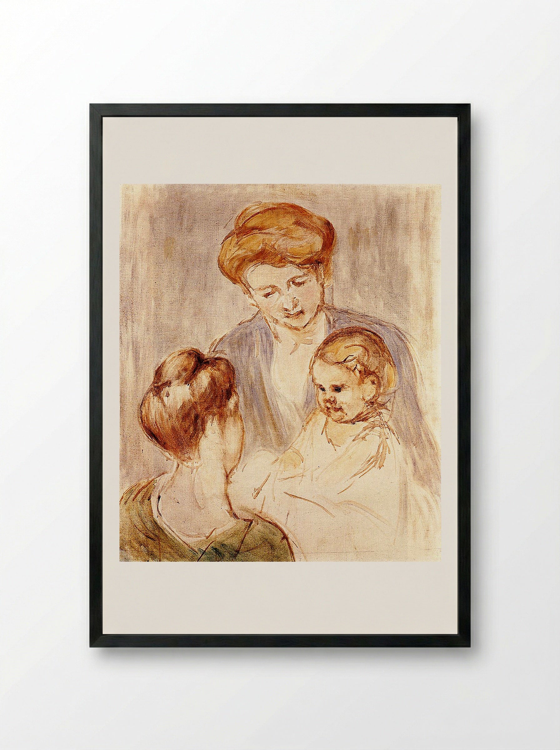 A Baby Smiling at Two Young Women - Mary Cassatt - Framed Print Black