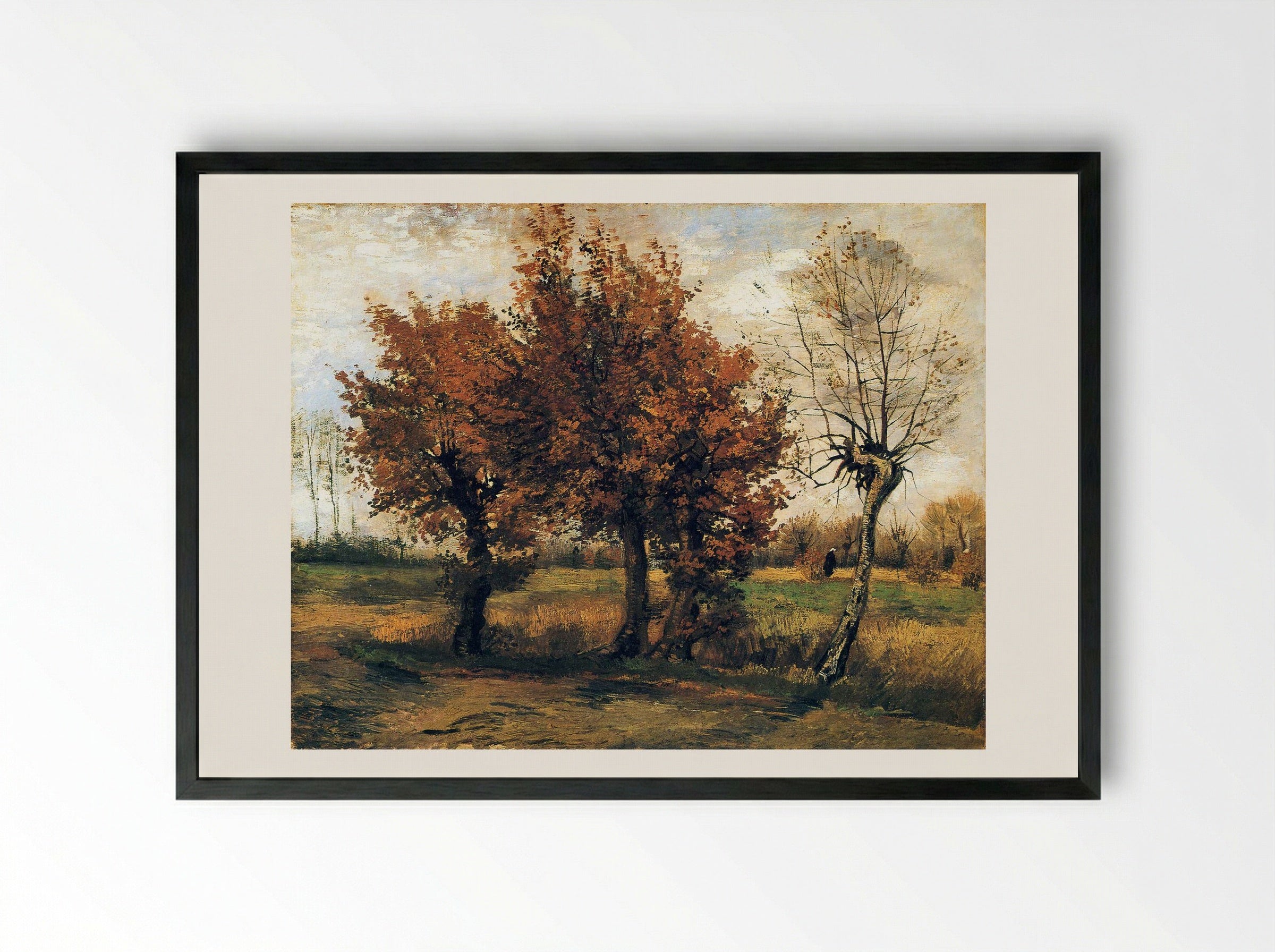 Autumn Landscape with Four Trees - Vincent van Gogh - Framed Print Black