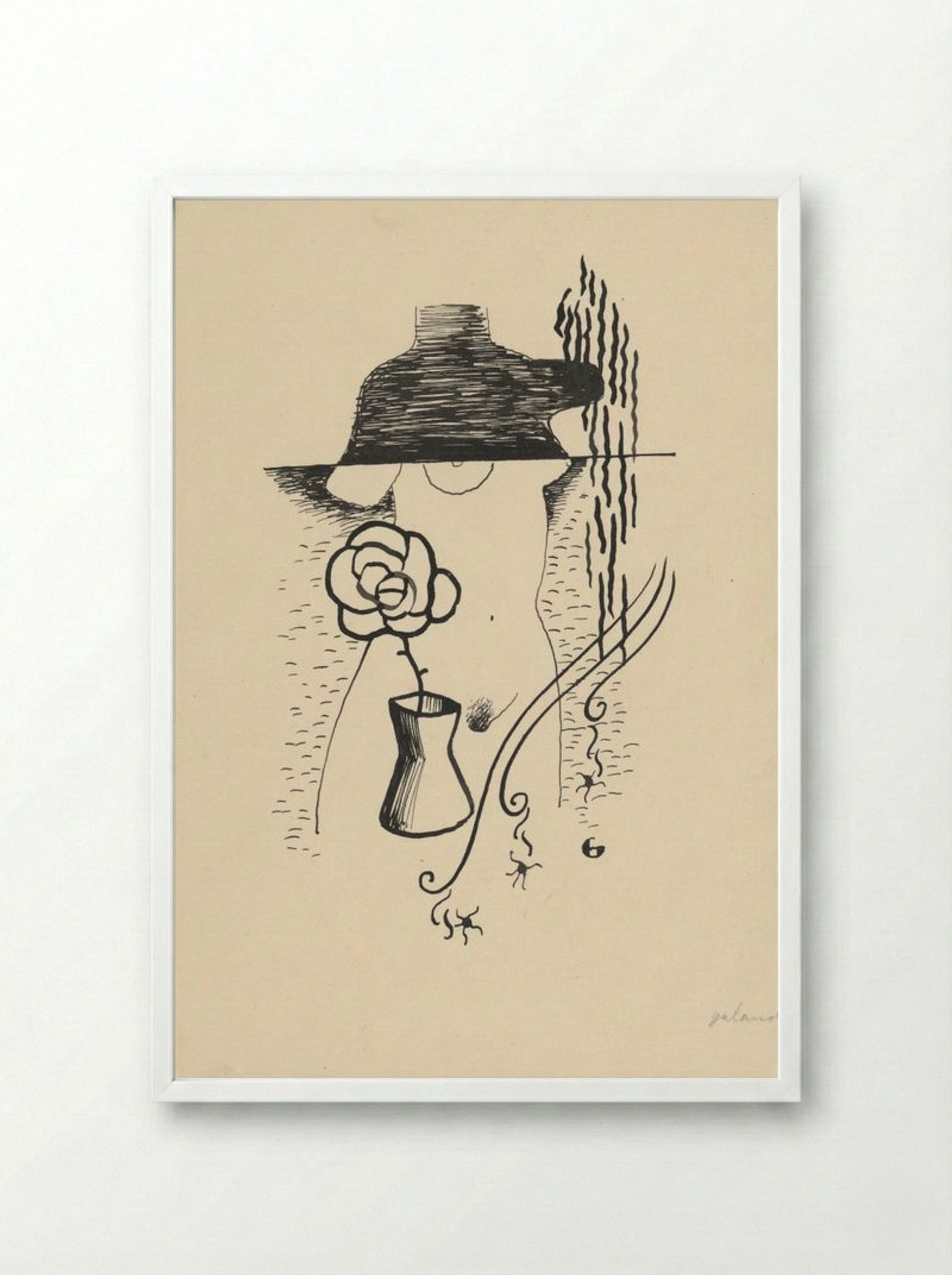 Woman and Flower - Mikuláš Galanda - Framed Print White