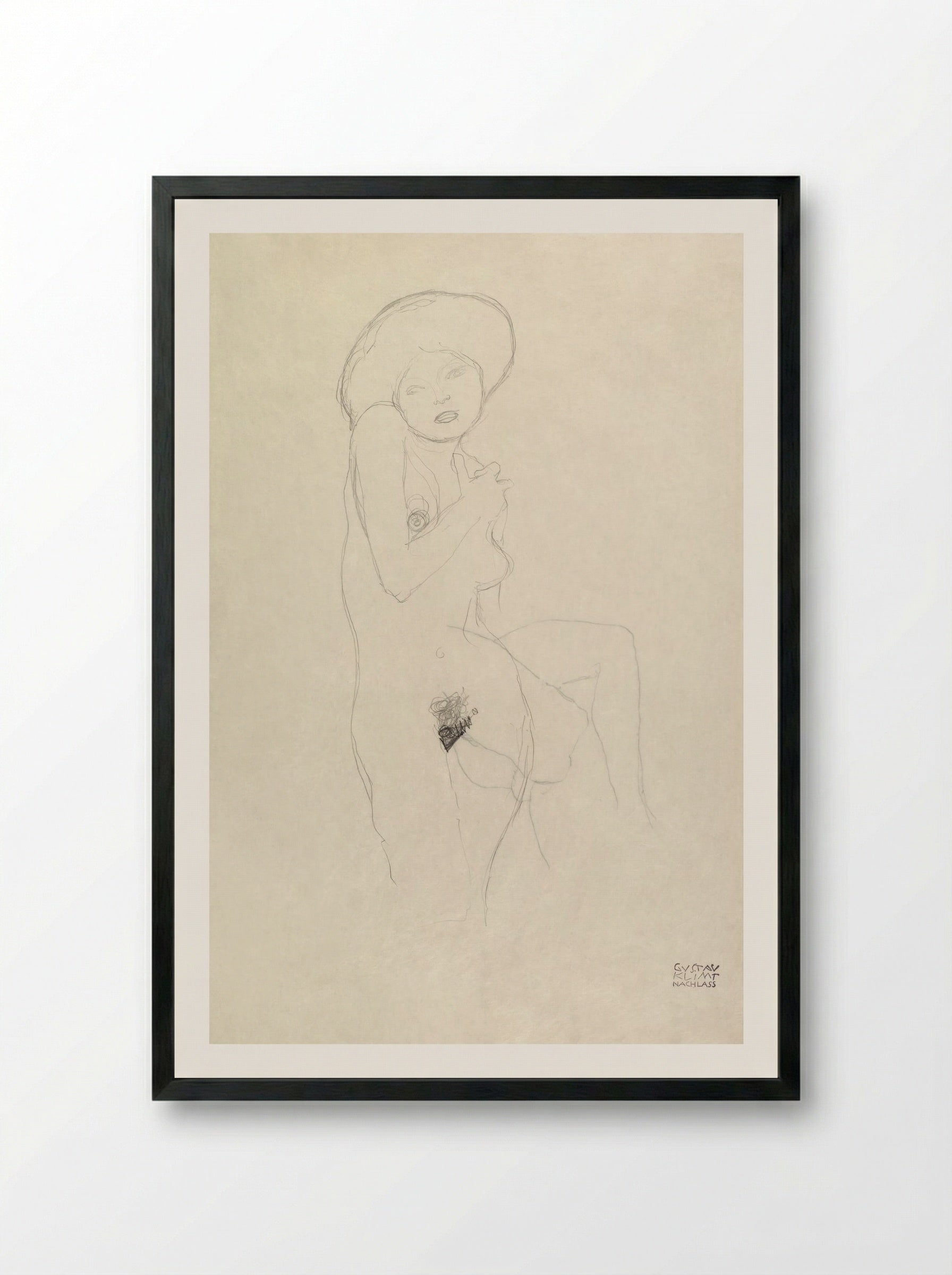 Standing Nude (Seated Woman) - Gustav Klimt - Framed Print Black