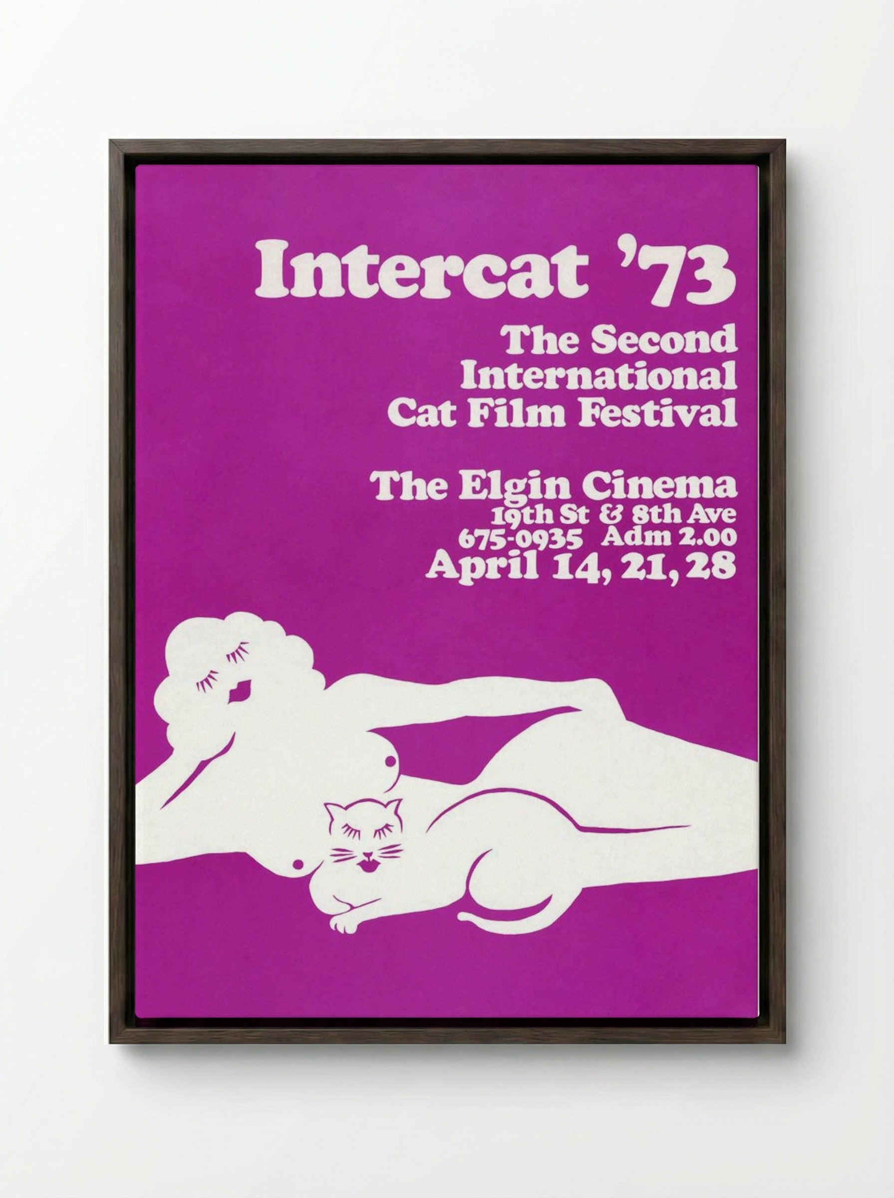 Intercat '73: The Second International Cat Film Festival - Sandra Kopell - Framed Canvas Dark Wood
