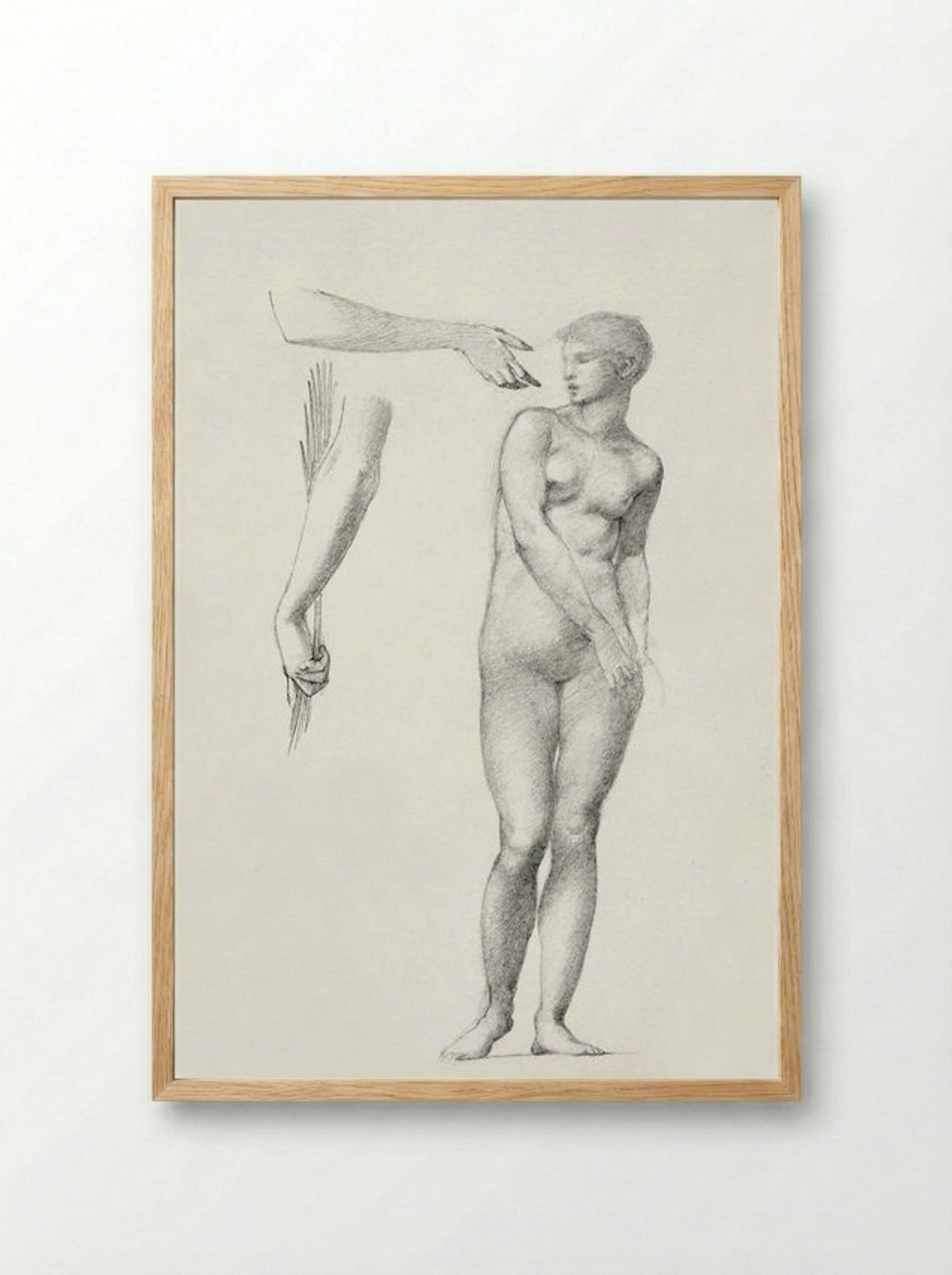 Standing Female Nude and Sketches of Arms - Edward Burne-Jones - Framed Print Wood
