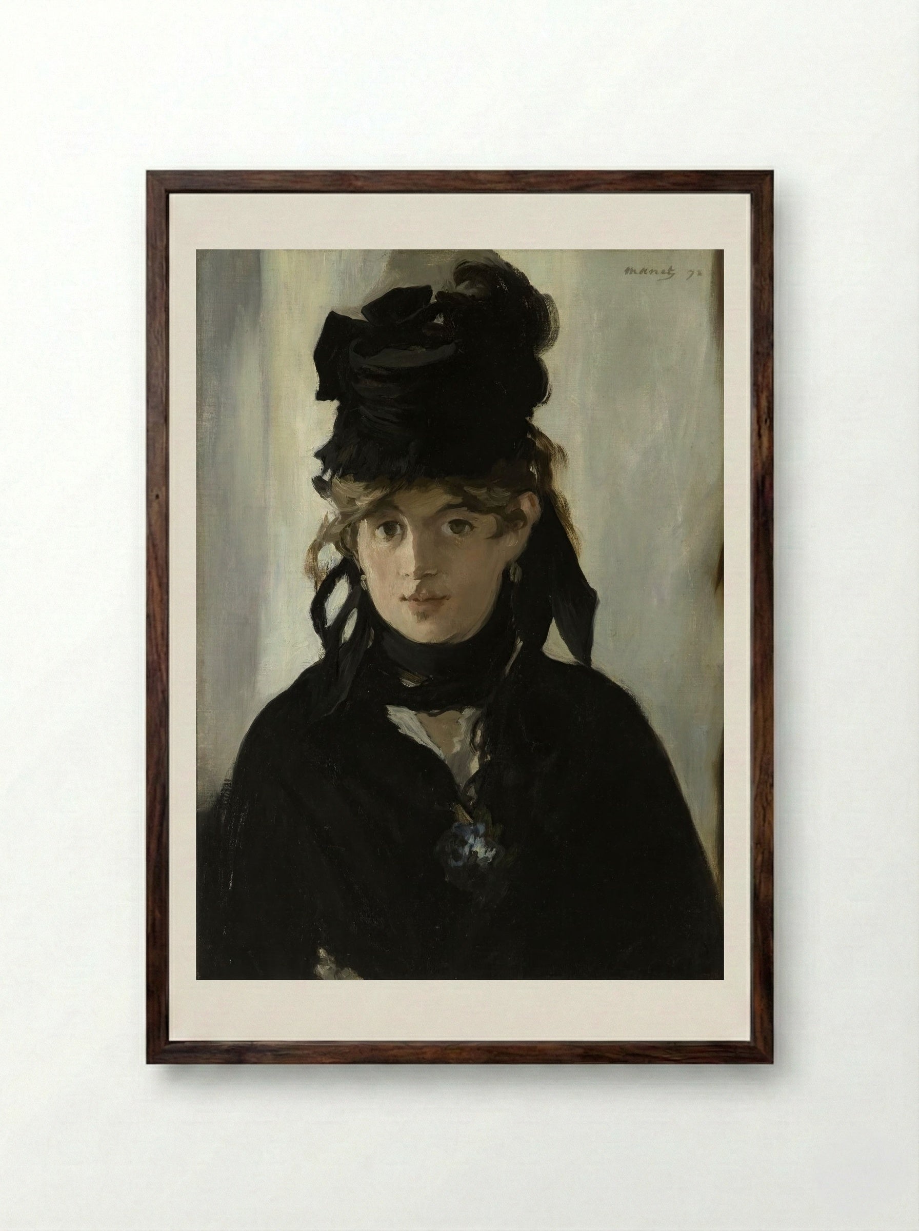 Berthe Morisot With a Bouquet of Violets - Édouard Manet - Framed Print Dark Wood