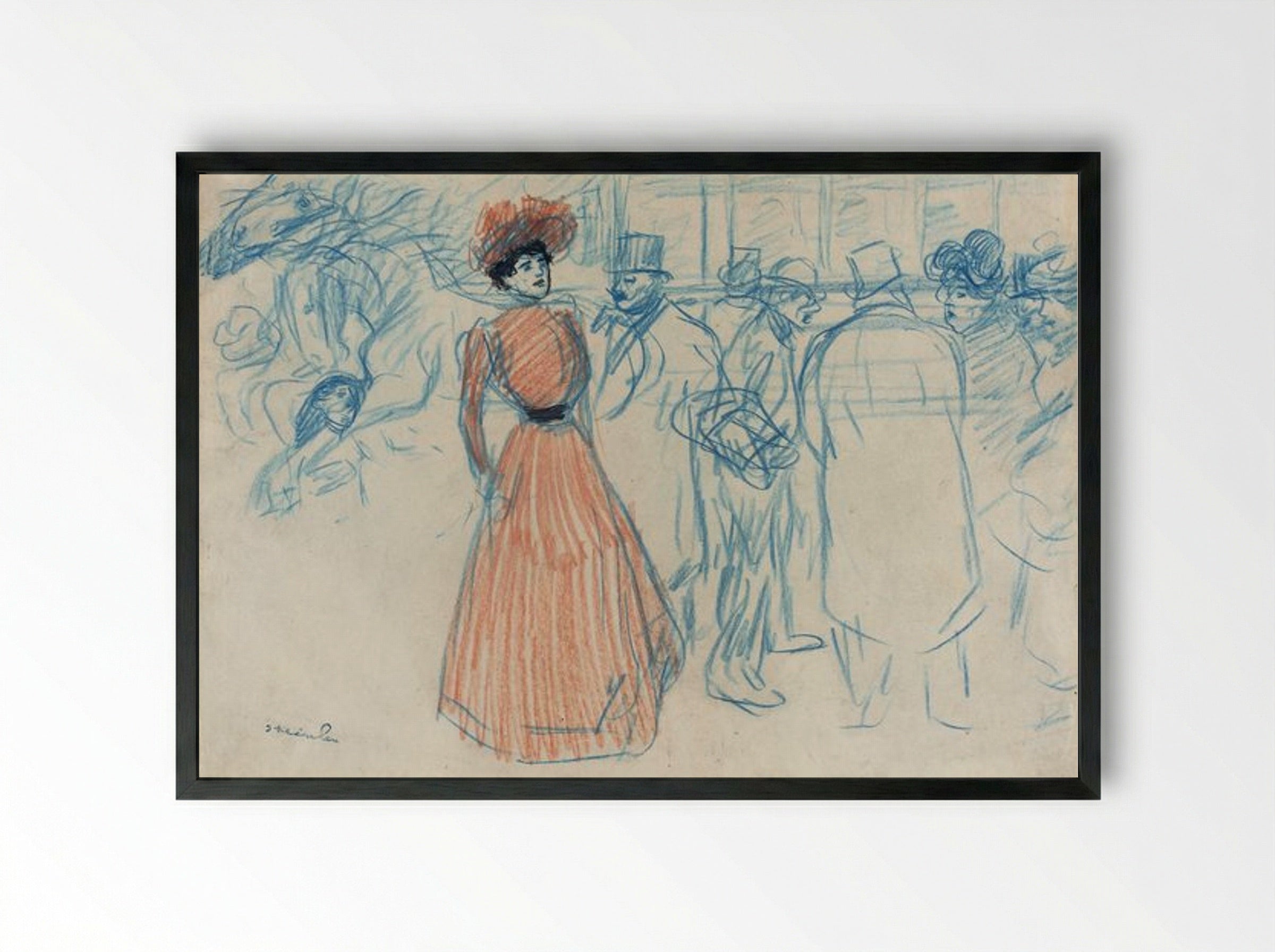Woman at the Bus Stop - Théophile Alexandre Steinlen - Framed Print Black