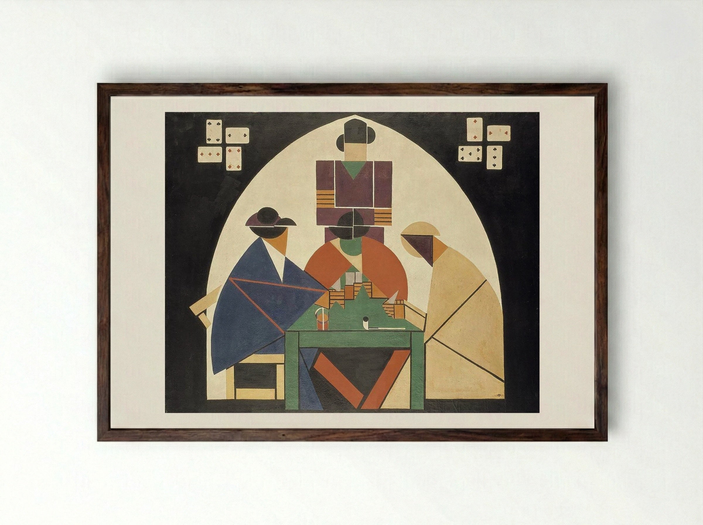 The Card Players - Carlo Carrà - Framed Print Dark Wood