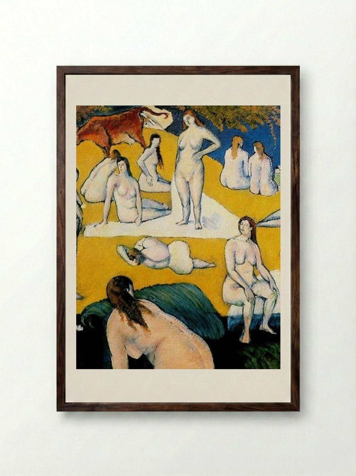 Bathers with Red Cow - Émile Bernard - Framed Print Dark Wood