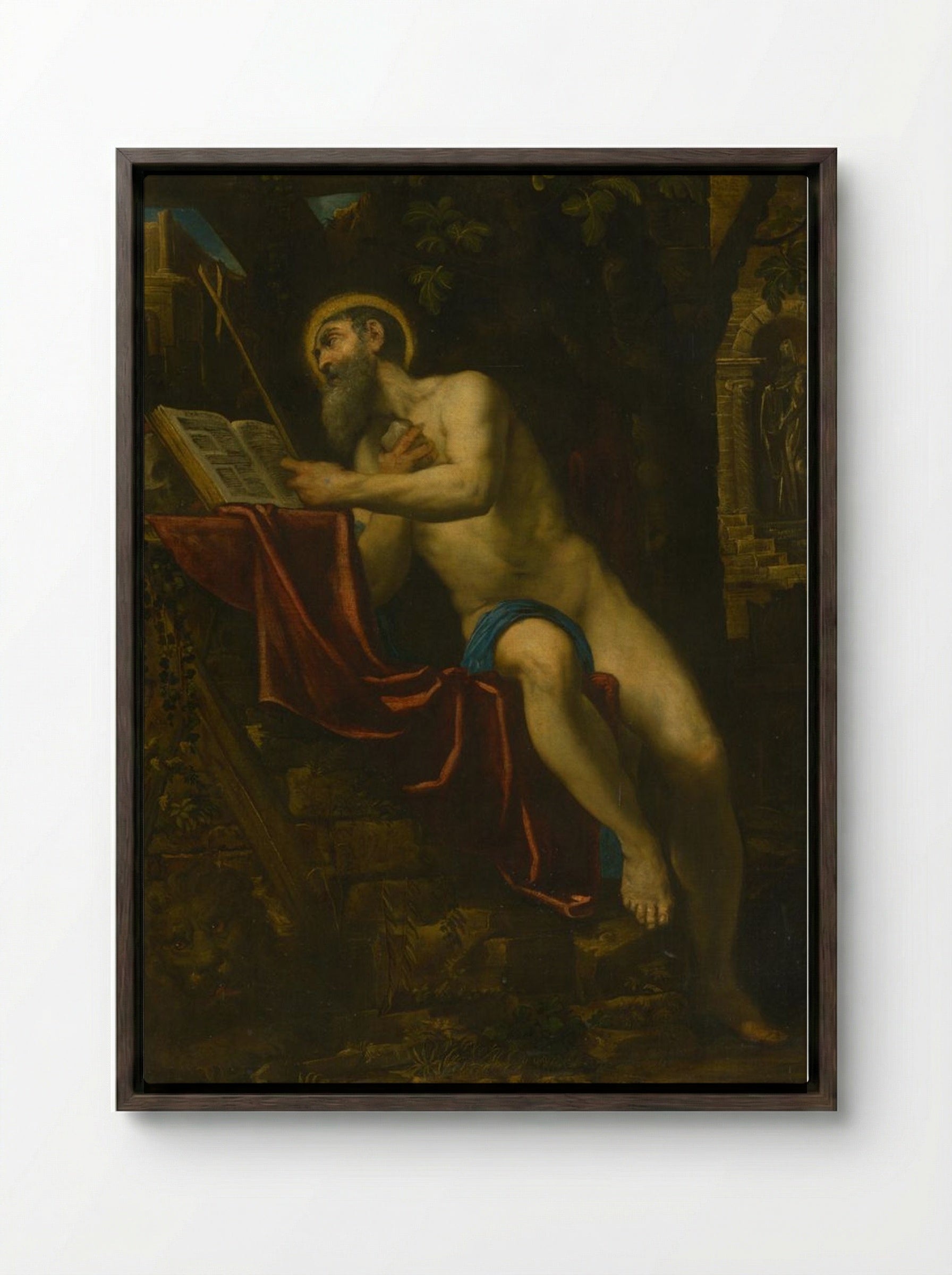 Saint Jerome - Jusepe de Ribera - Framed Canvas Dark Wood