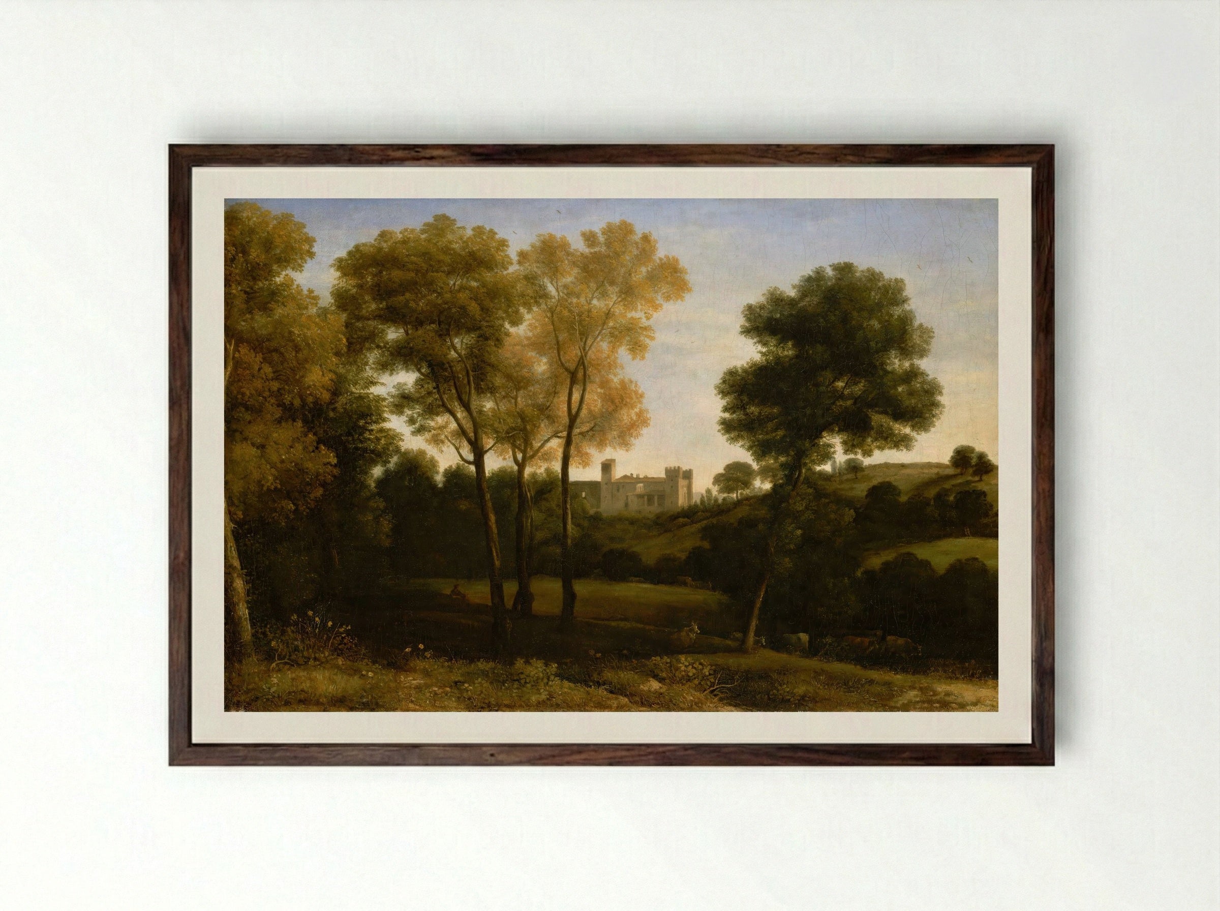 View of La Crescenza - Claude Lorrain - Framed Print Dark Wood
