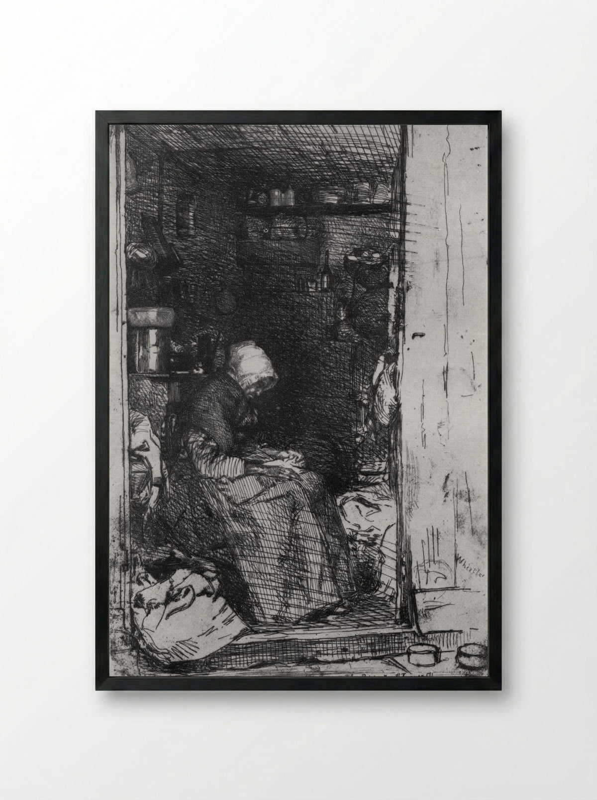 Old Woman with Rags - James McNeill Whistler - Framed Print Black