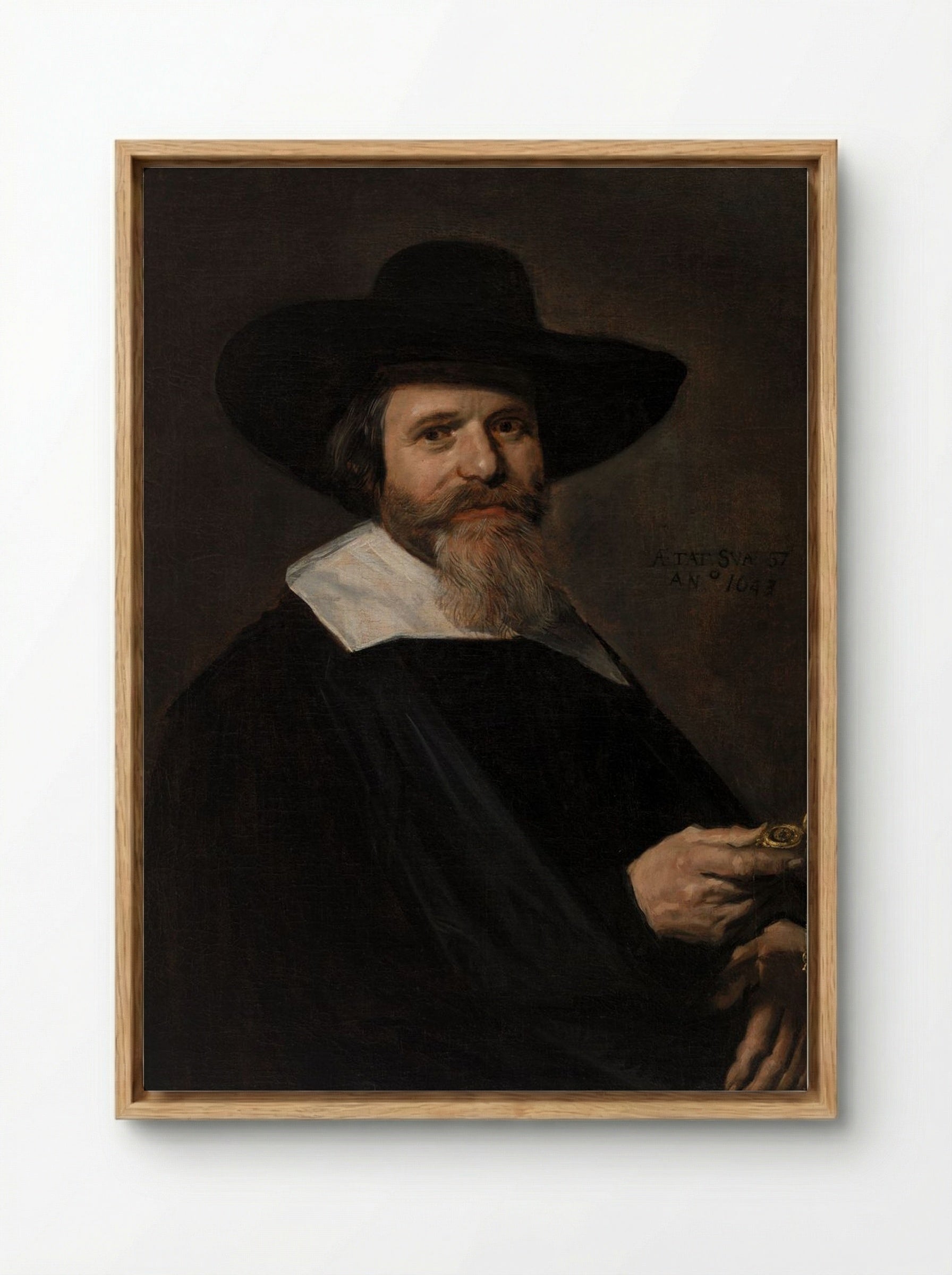 Portrait of a Man Holding a Watch - Frans Hals - Framed Canvas Wood