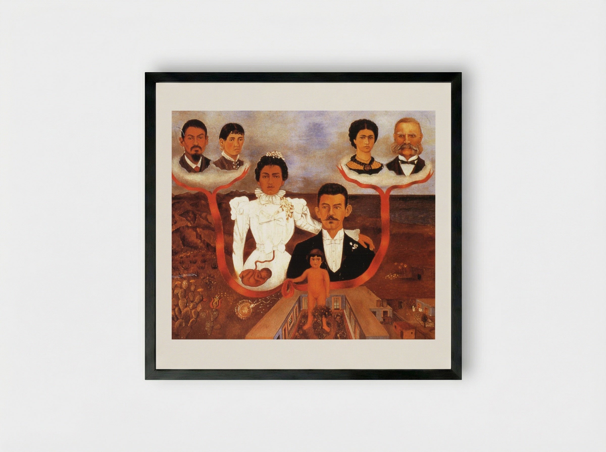 My Grandparents, My Parents, and I (Family Tree) - Frida Kahlo - Framed Print Black