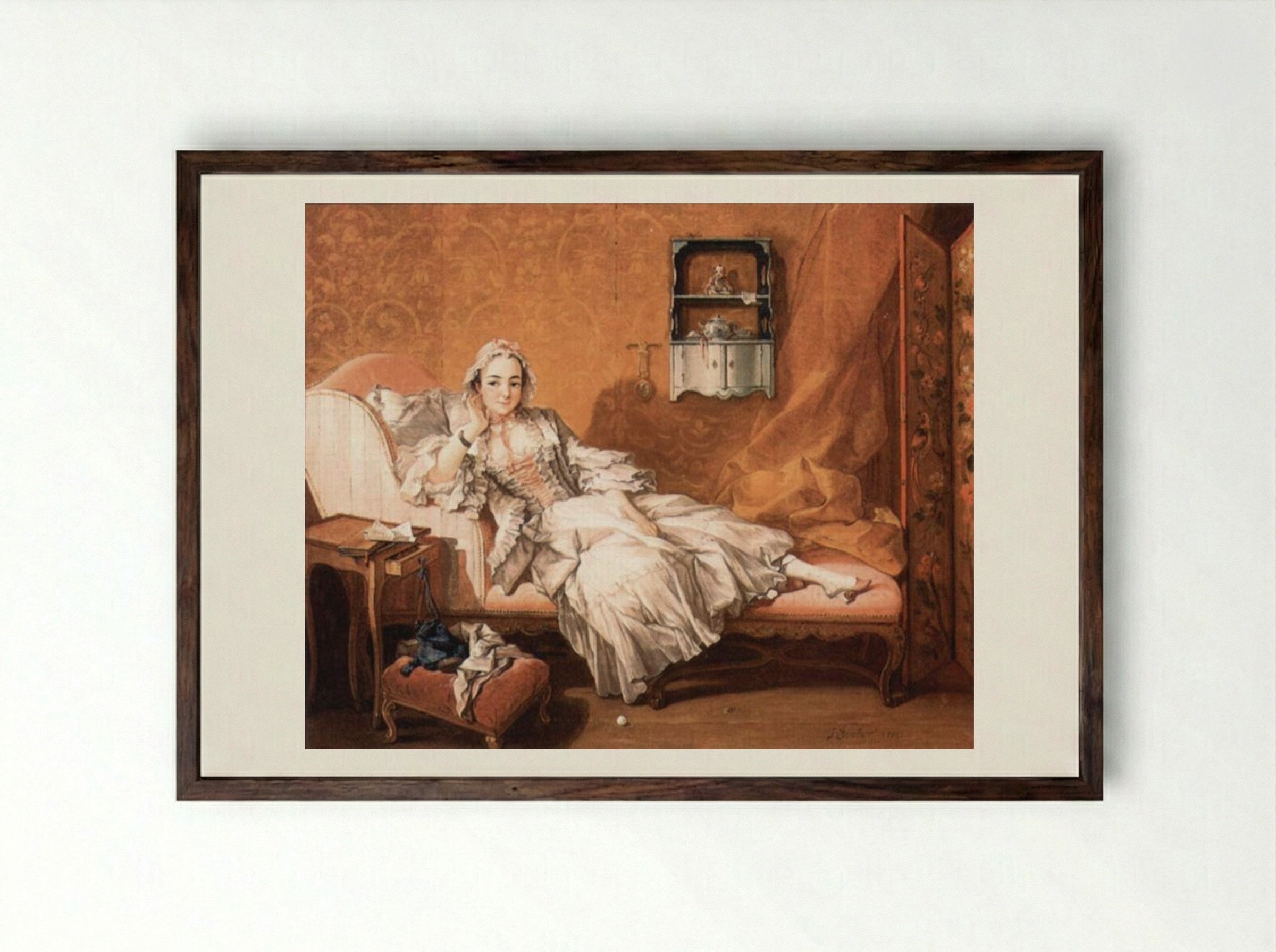 Portrait of the Artist's Wife - François Boucher - Framed Print Dark Wood
