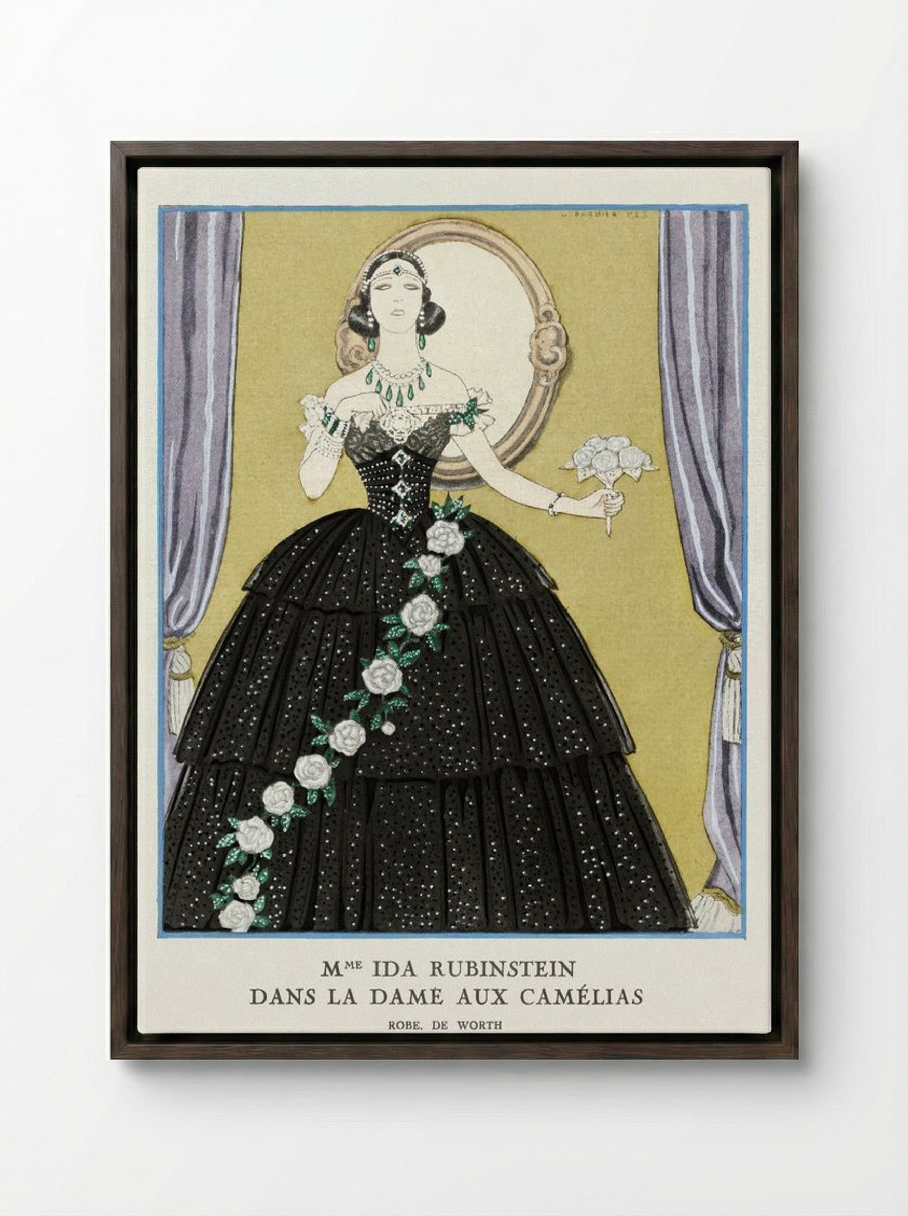 Mme Ida Rubinstein in La Dame aux Camélias - George Barbier - Framed Canvas Dark Wood