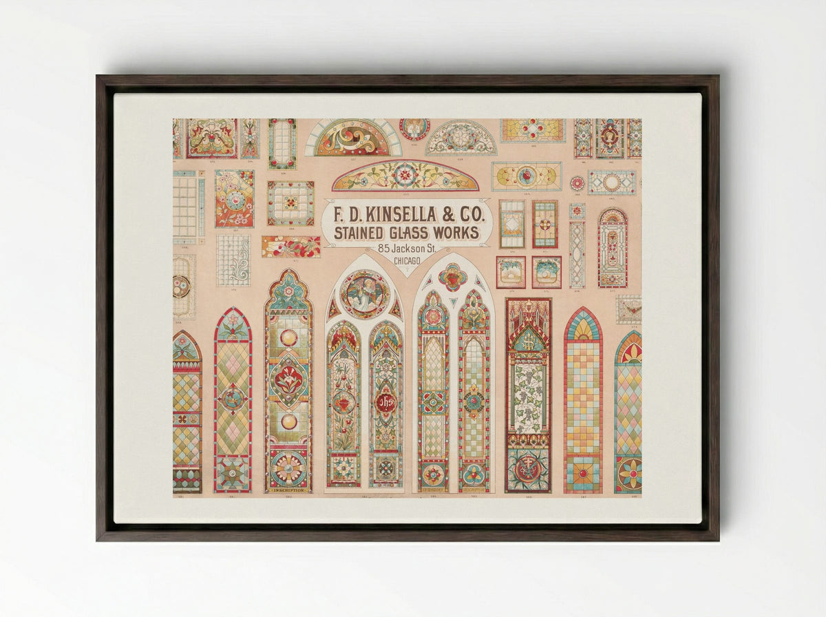 Stained Glass Works Designs - F. D. Kinsella & Co. - Framed Canvas Dark Wood