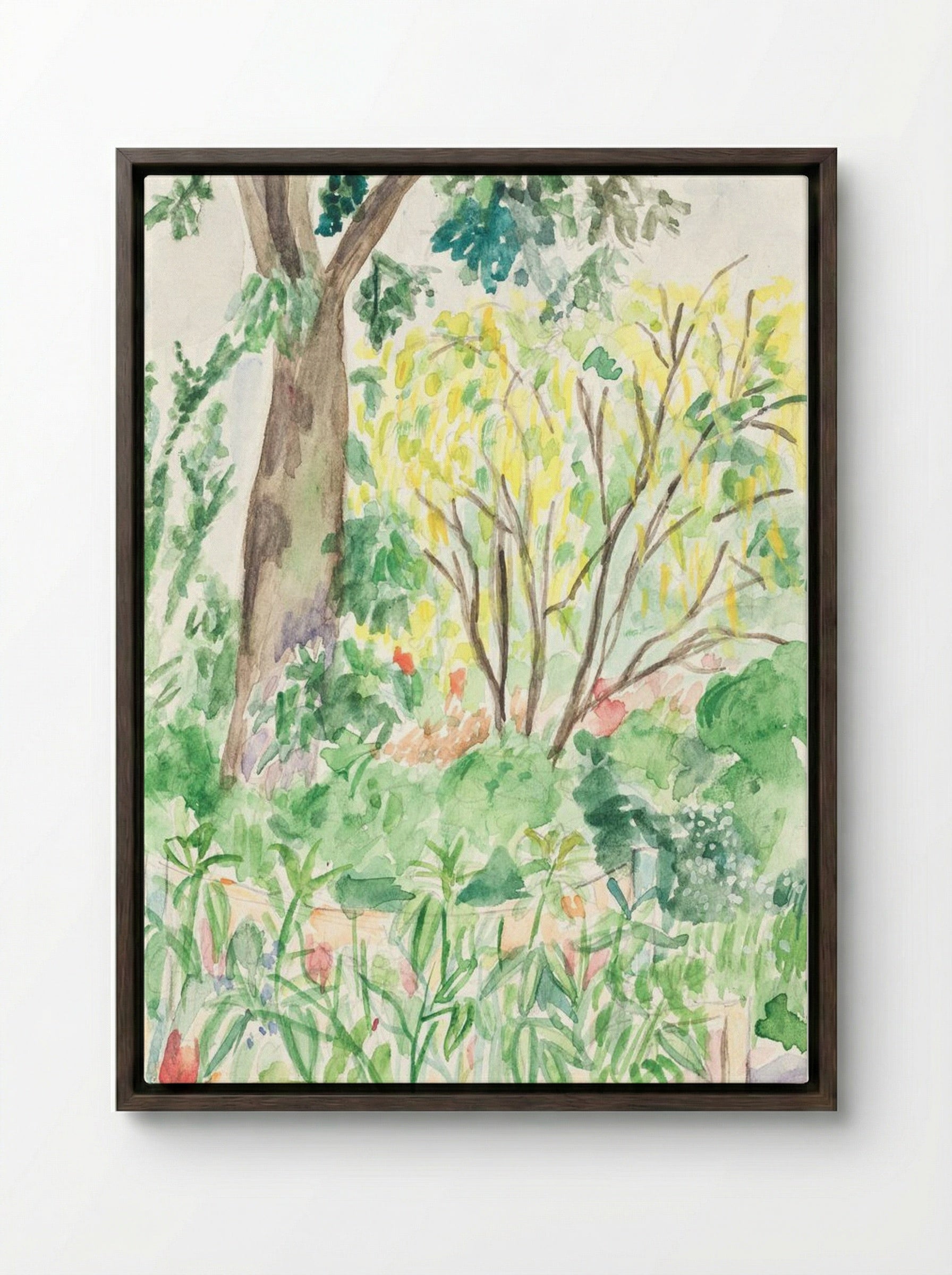 Golden Rain in a Garden - John Christensen - Framed Canvas Dark Wood