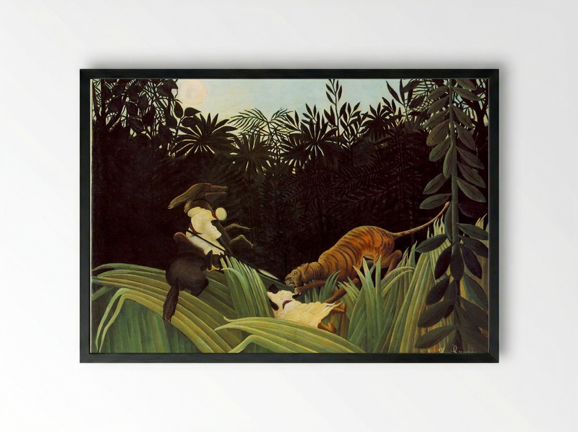 Scout Attacked by a Tiger - Henri Rousseau - Framed Print Black